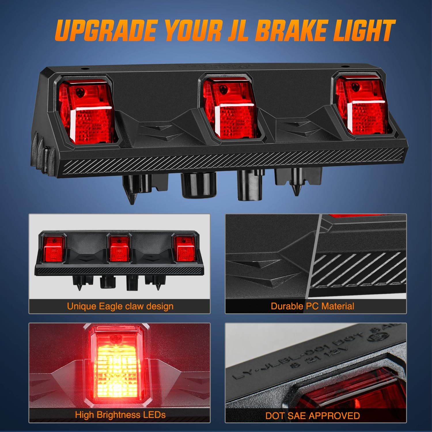 Nilight Third Brake Light Tail High Mount Stop Upgrade 3Rd Stop Lights Replacement For Jeep Wrangler Jl Jlu 2018-2023
