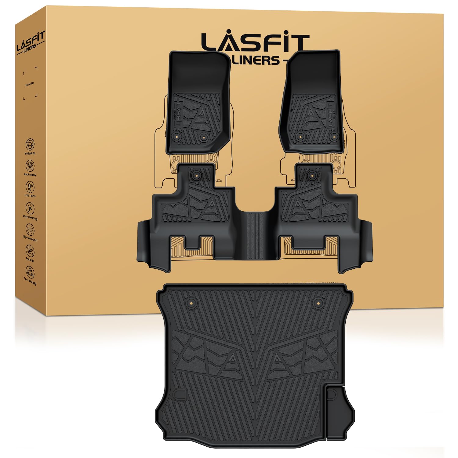 Lasfit Floor Mats & Cargo Mat For Jeep Wrangler Jk 2014-2018 Unlimited 4-Door (Not For Jl Or 2-Door) All Weather Tpe Custom Fit