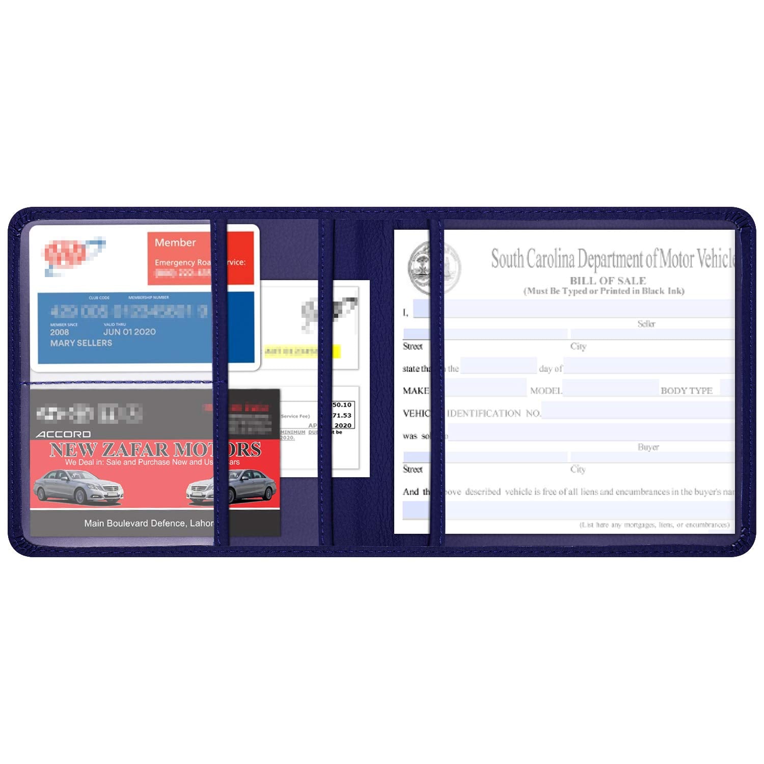 Wisdompro Small Car Registration And Insurance Documents Holder - Premium Pu Leather Vehicle Glove Box Paperwork Wallet Case Org