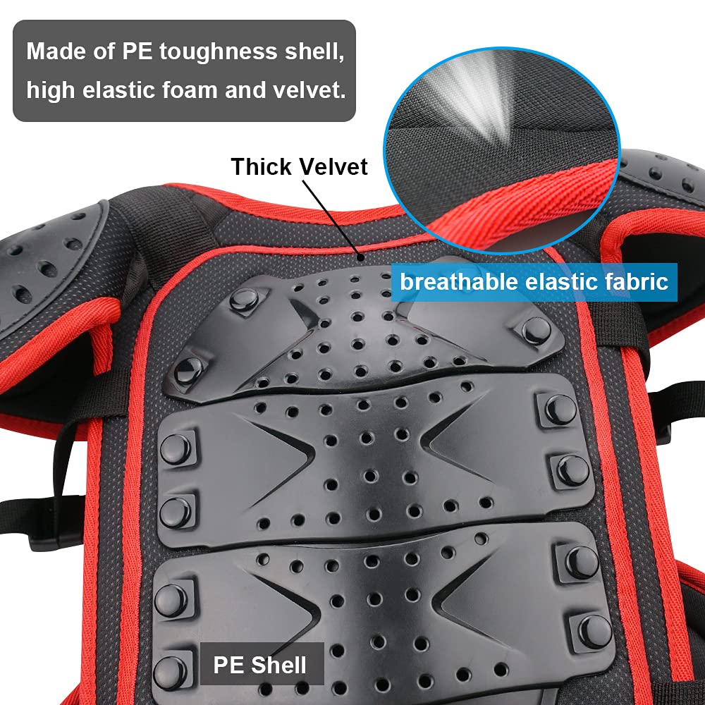 Starknightmt Upgraded Kids Motorcycle Armor Suit Teen Dirt Bike Gear Riding Protective Set For Cycling, Skateboarding, Skiing, Skating, Off-Road (Red)