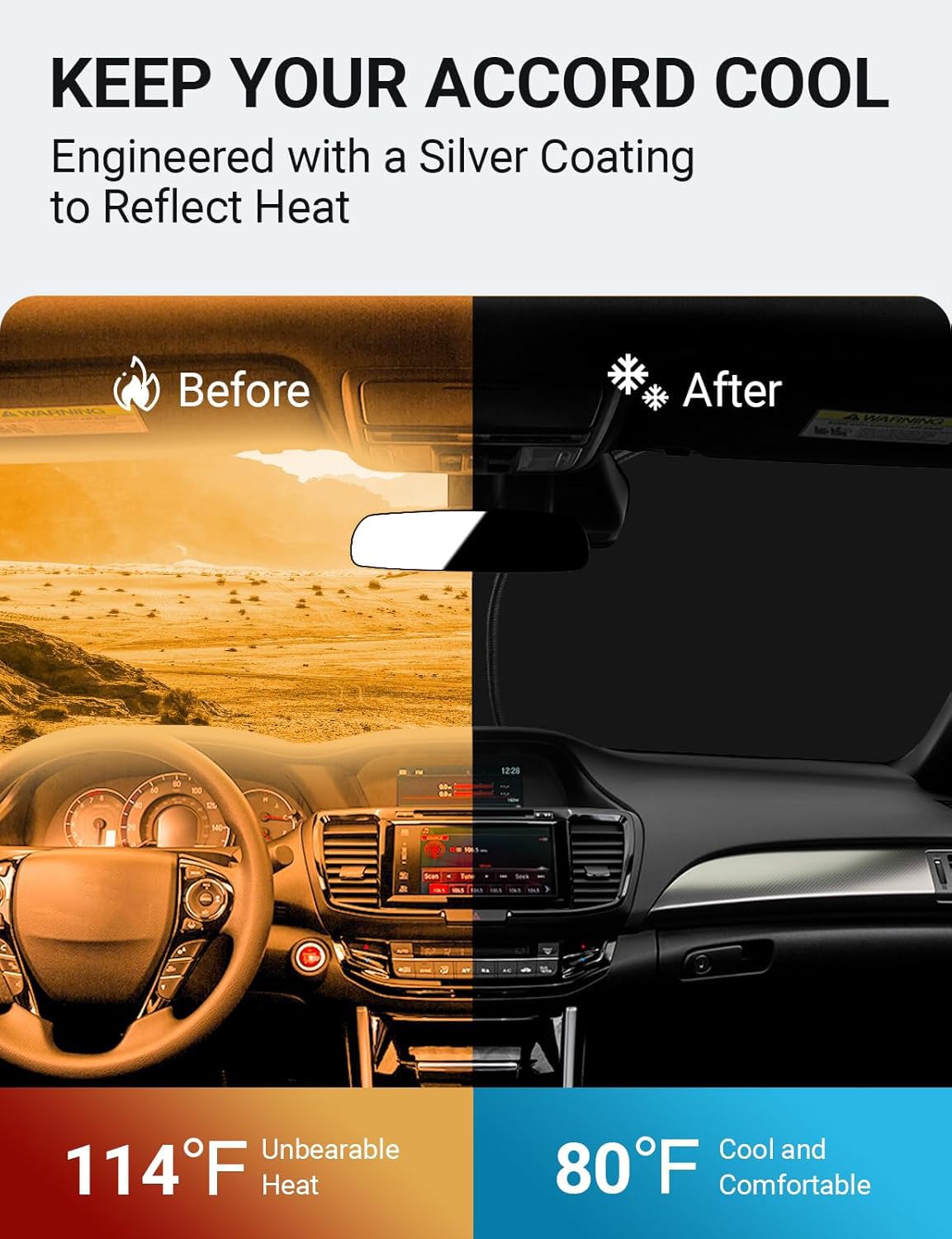 Proadsy 2025 Upgrade Windshield Sun Shade Custom Fit 2014-2017 Honda Accord 4-Layer Foldable Front Sunshade Protector Sun Visor