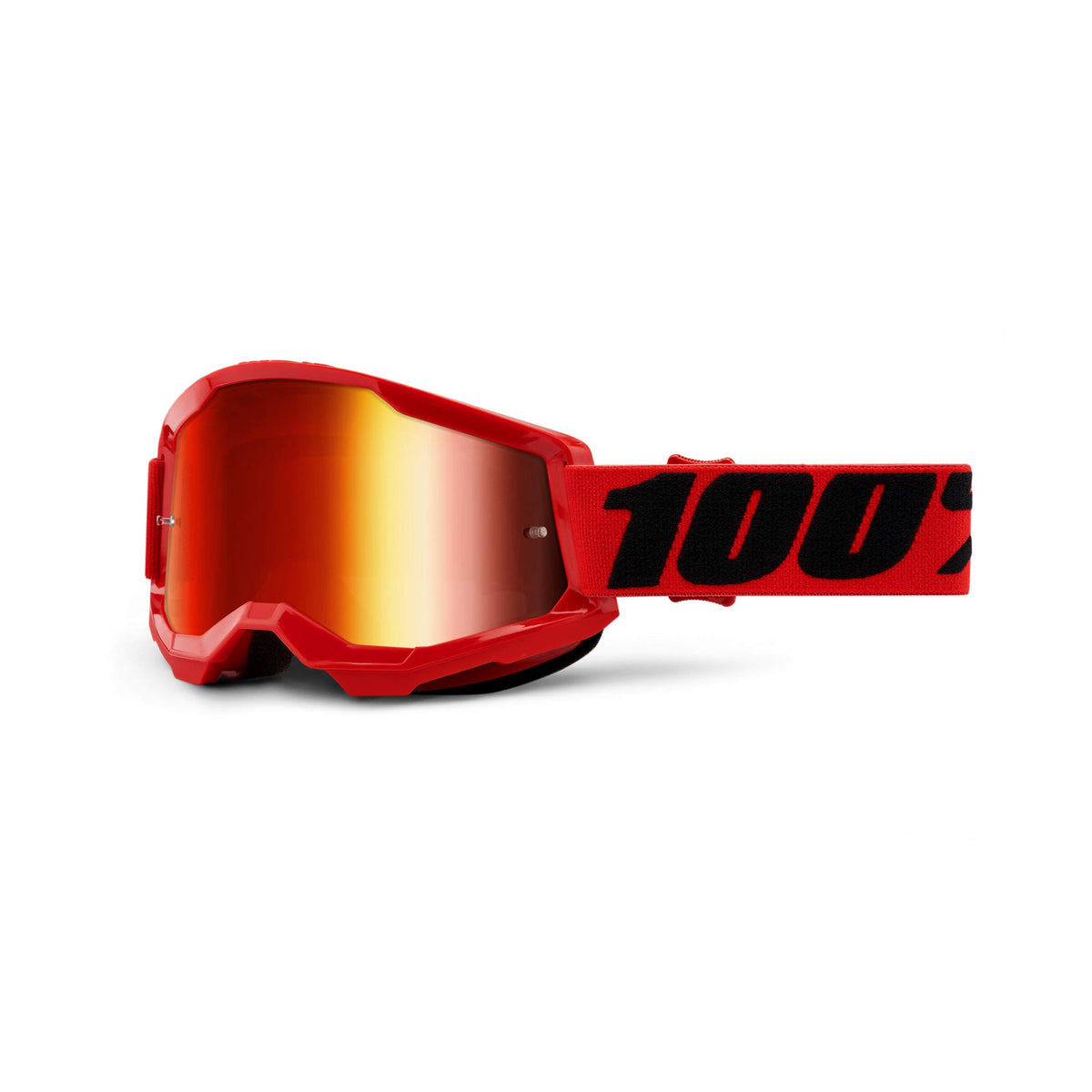 100% Strata 2 Motocross & Mountain Bike Goggles - Mx And Mtb Racing Protective Eyewear (Red - Mirror Red Lens)