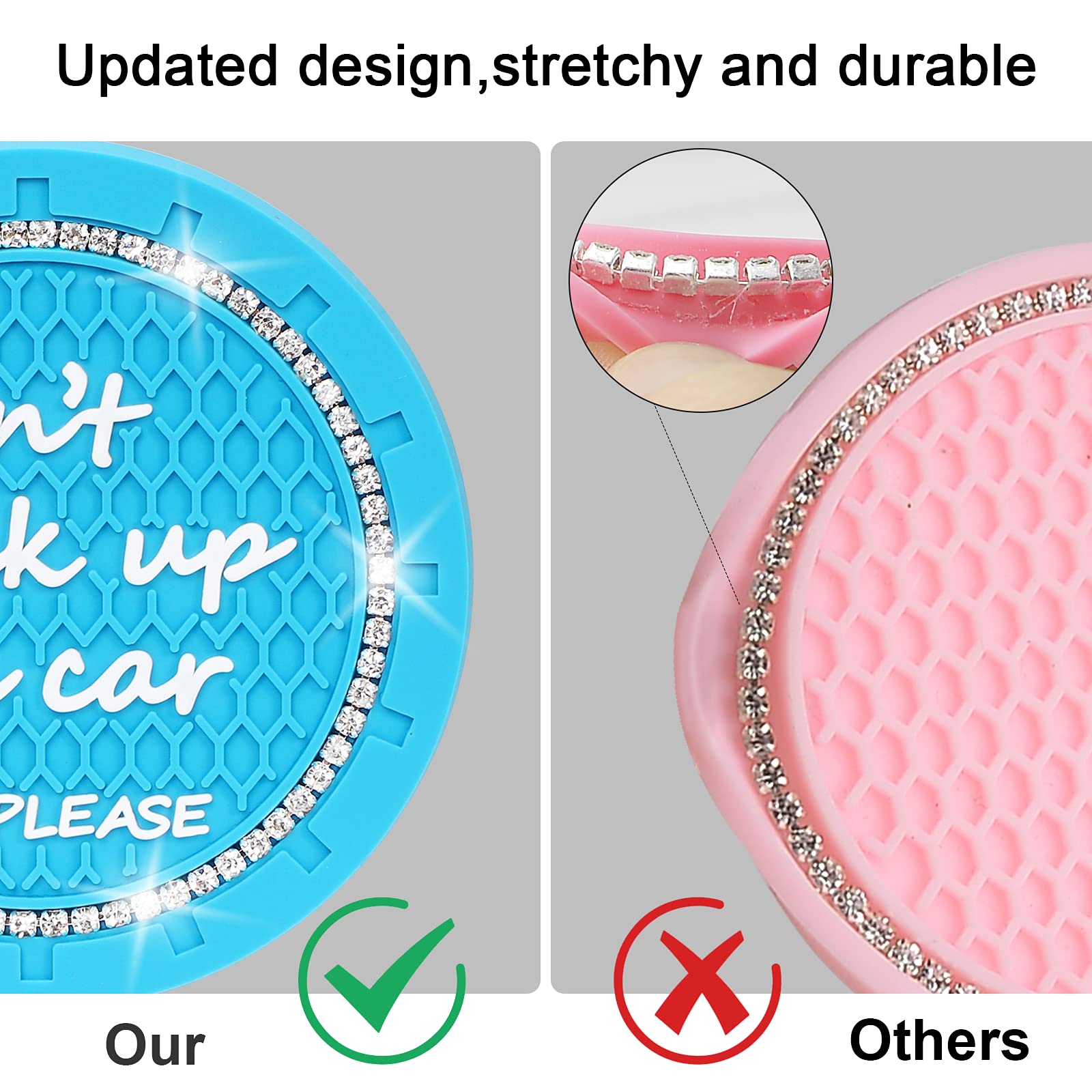 Bling Car Coasters, Shanshui 4 Pack Universal Auto Anti Slip Cup Holder Insert Coaster, Bling Crystal Rhinestone Car Interior Accessories For Most Cars (Blue / 4Pcs)