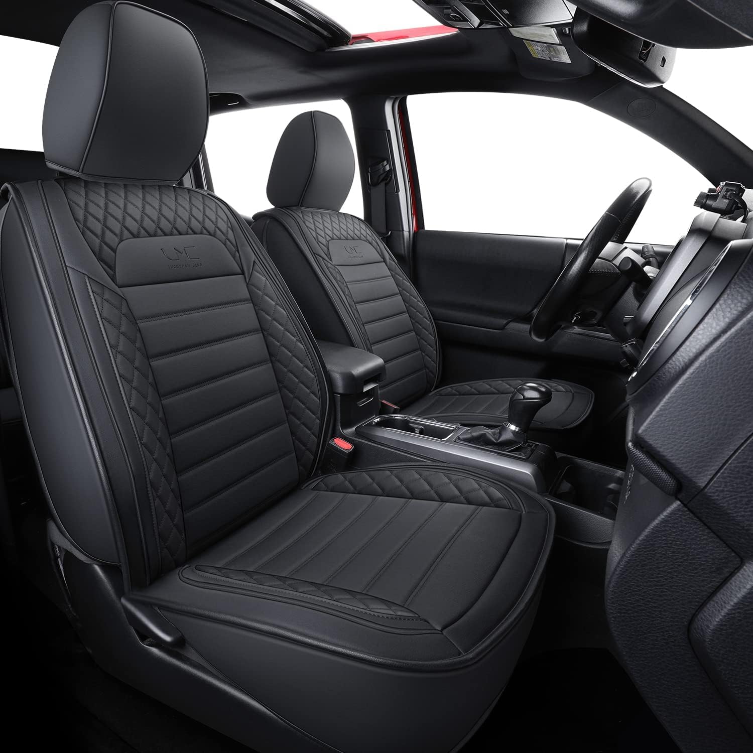 Luckyman Club Tacoma Custom Fit Seat Covers For 2016-2023 Tacoma Crew Cab With Faux Leather (Black)