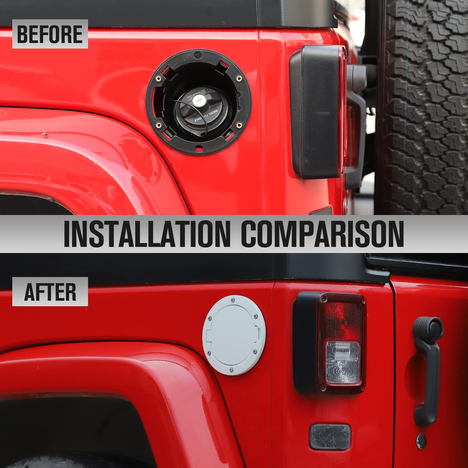 Jecar Jk Fuel Filler Cover Gas Cap Aluminum Alloy Gas Tank Door Exterior Accessories For Jeep Wrangler 2007-2018 Jk Jku, White