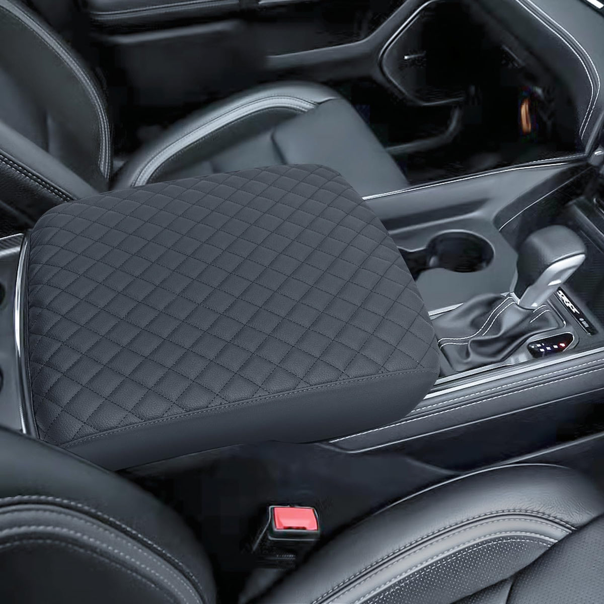 Pimcar Center Console Cover For 2019-2024 2025 Dodge Ram 1500 2500 3500 Leather Customized Middle Console Lid Cover Protector In