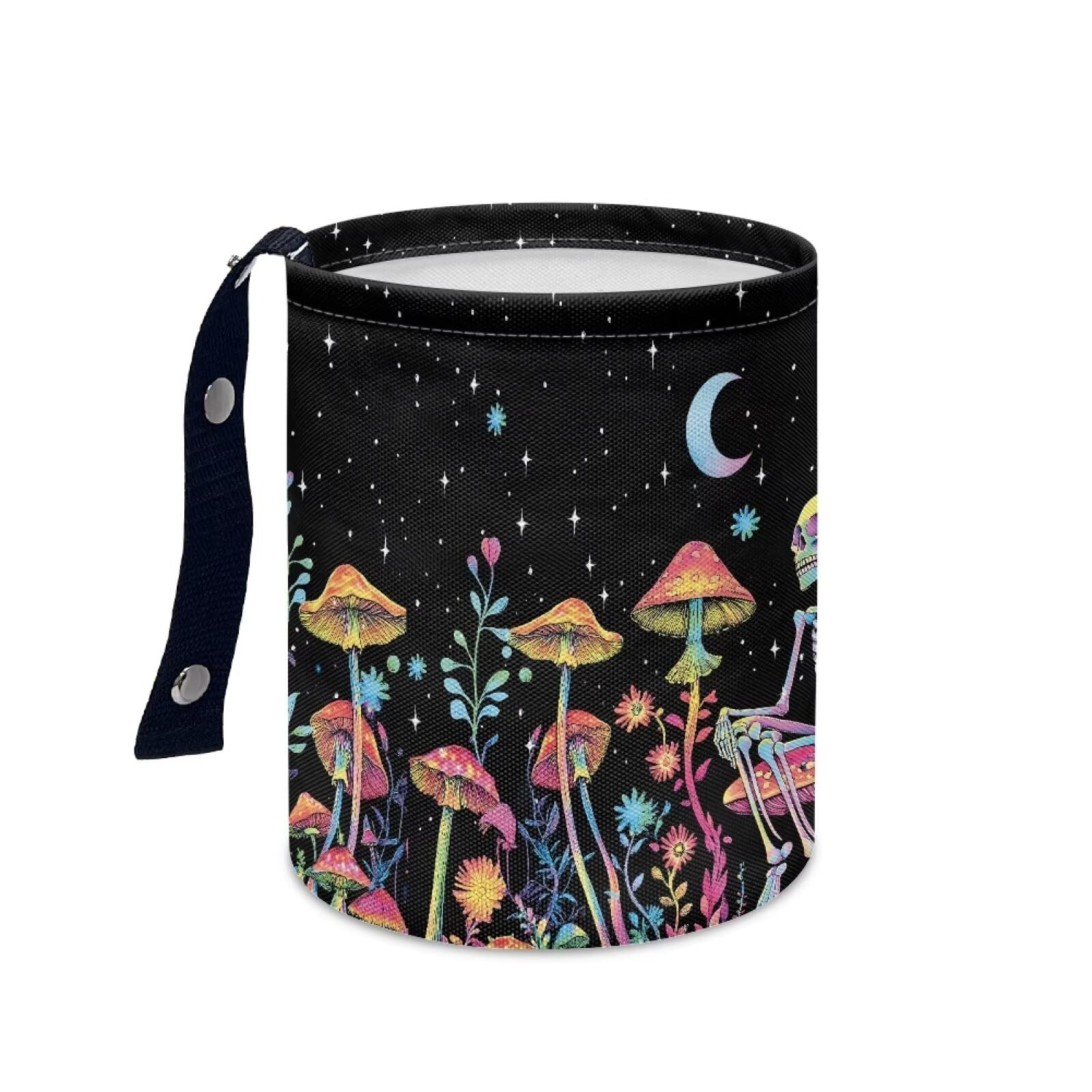 Brosoneto Mushroom Skull Car Trash Bag - Portable Garbage Bin for Front Seat, Back Seat, Floor - Universal Collapsible Easy to C