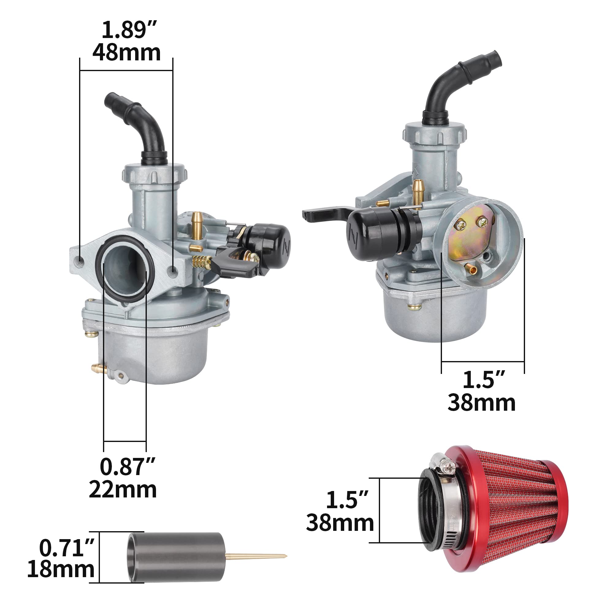 Rutu Pz22 Carburetor 22Mm Carb With 38Mm Air Filter Cleaner Intake Pipe Kit For Ssr 110Cc 125Cc Sunl Roketa Taotao Monkey Coolster Thumpstar Crf Pit Bike Atv Quad Parts