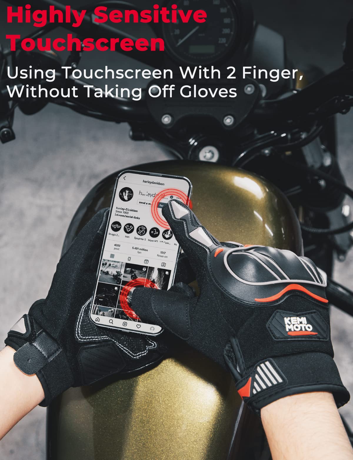 Kemimoto Tactical Gloves For Men, Touchscreen Motorcycle Gloves With Hard Protective Shields For Outdoor Sports On-Road/Off-Road