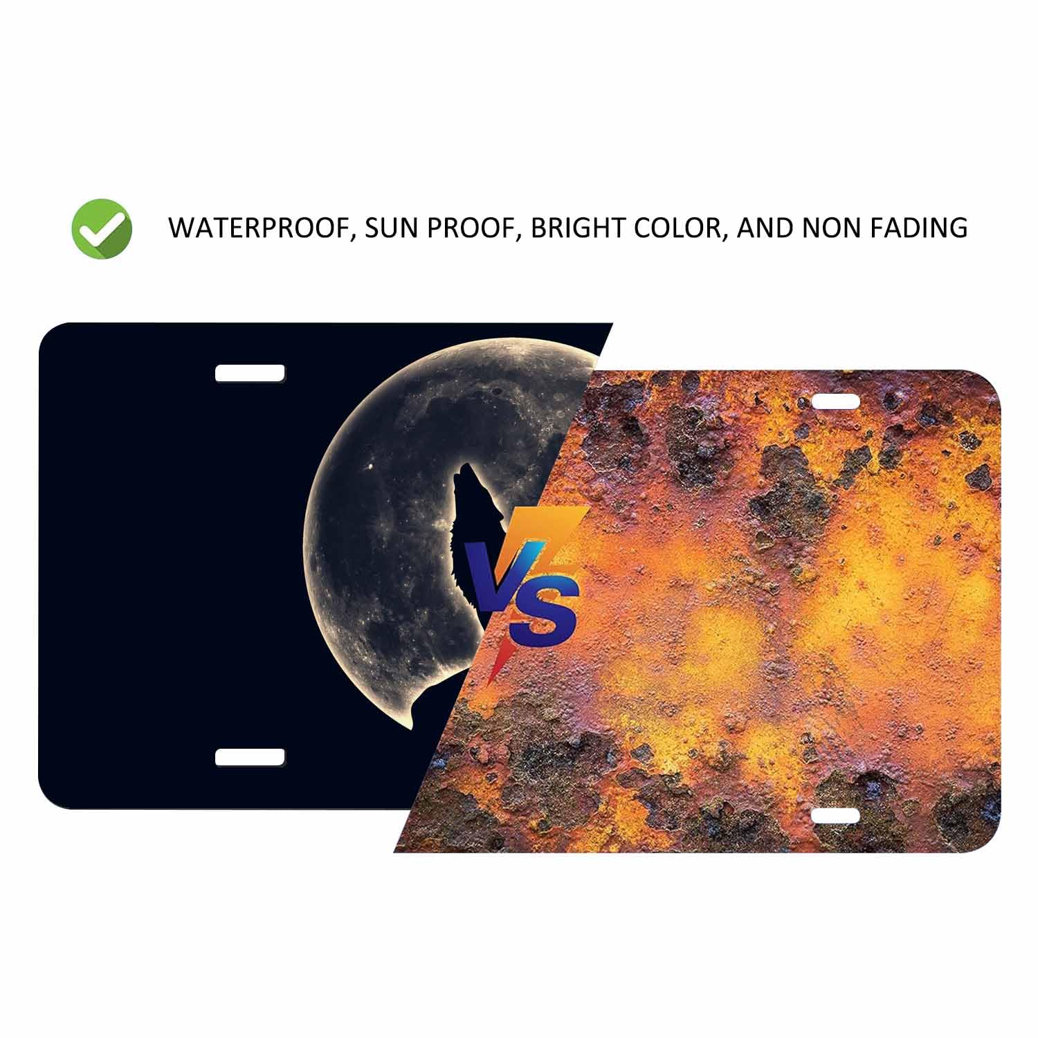Beabes Night Wolf And Full Moon Front License Plate Cover,Dangerous Wild Animal Howling At The Night Sky Decorative License Plat