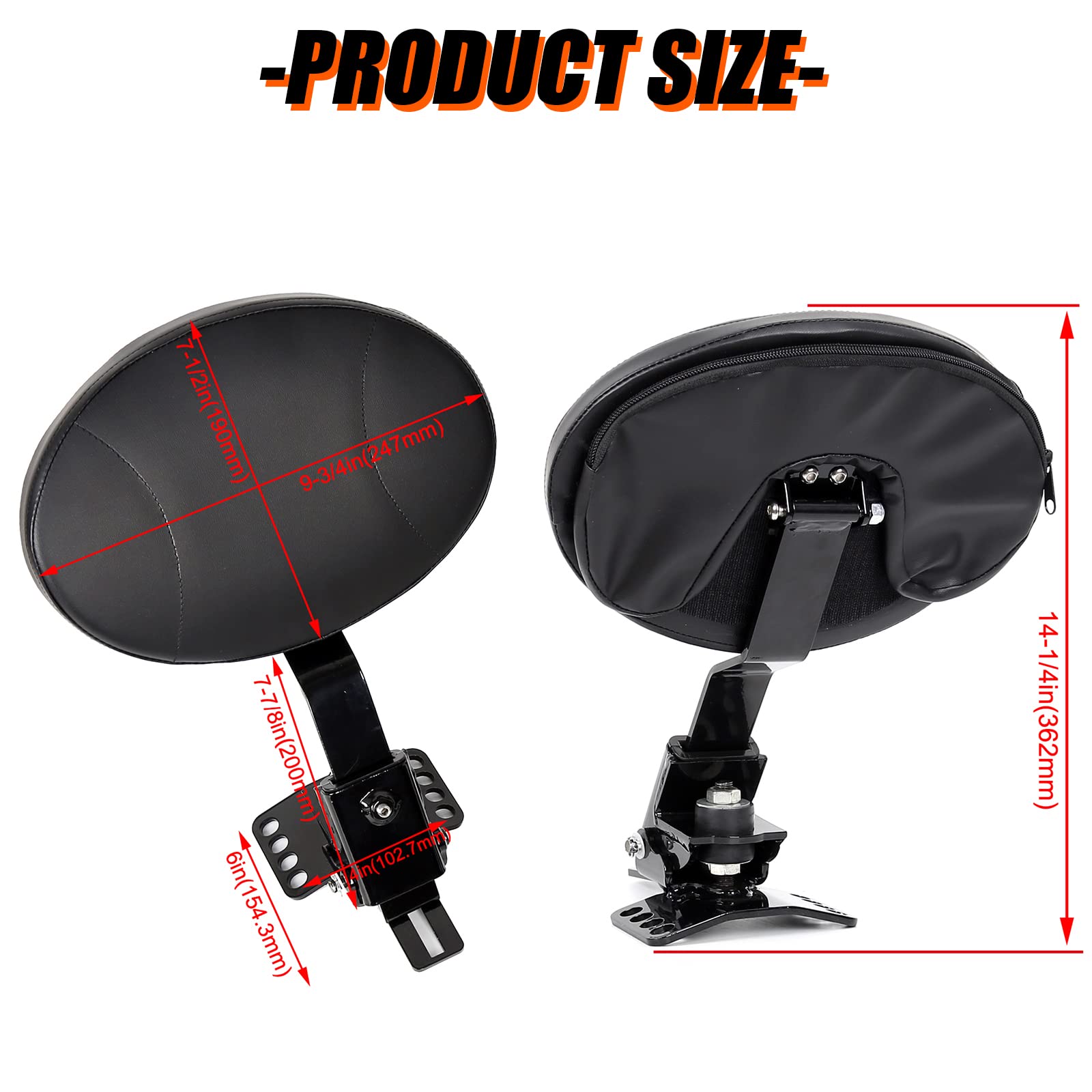 Ecotric Adjustable Plug-In Driver Rider Backrest Kit For 1988-2023 Harley Touring Fltr Flht,With A Removable Back Pocket
