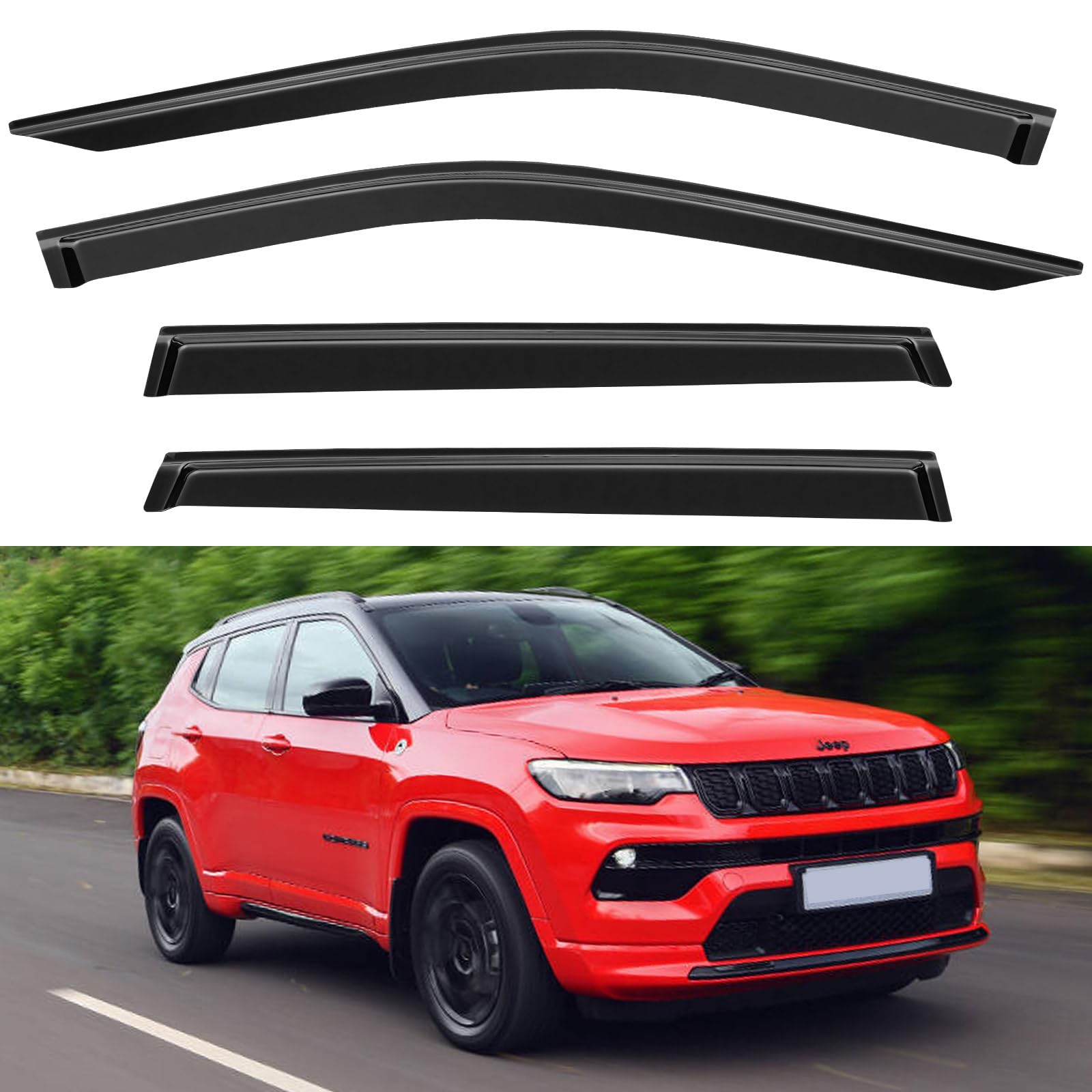 Window Visors Rain Guards for 2017-2025 Jeep Compass, Out-Channel Window Vent Wind Deflectors Visors Shades for 17-25 Compass