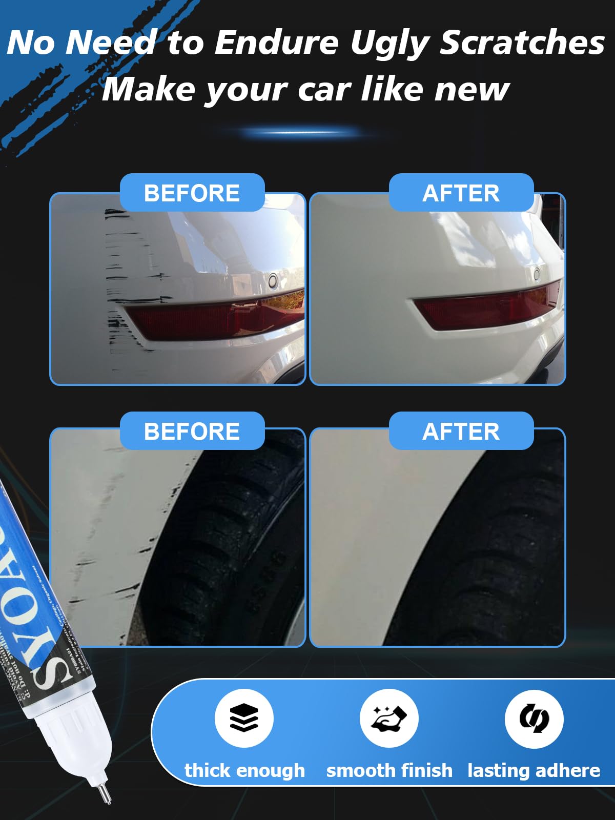 Syoauto White Touch Up Paint For Cars, White Car Touch Up Paint White Auto Paint Scratch Repair Automotive Touchup Paint Pen 2 I