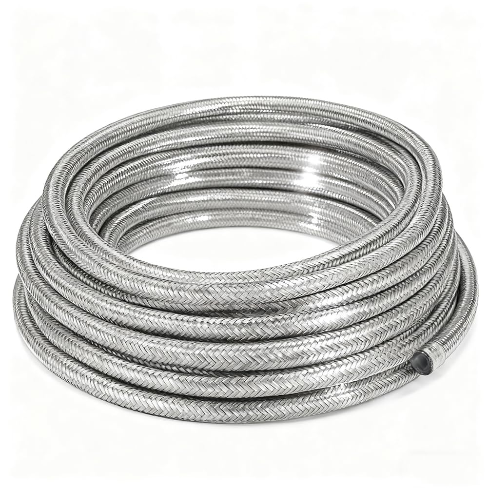 8AN Stainless Steel Braided Fuel Line Hose - 1015 PSI Working Pressure & 5075 PSI Burst Compatible with Oil, Fuel, Transmission 
