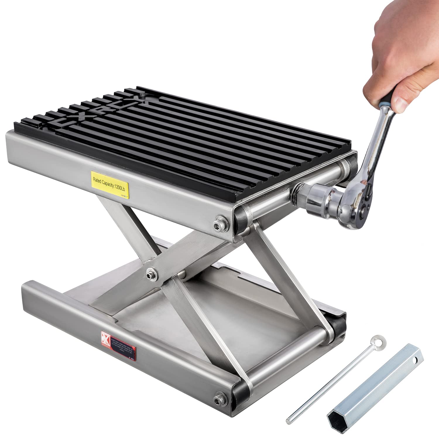 CXRCY 1200 LBS Motorcycle Lift Scissor Jack Stainless Steel Finish Upgraded Dirt Bike ATV Steel Motorcycle Hoist Stand with Ratc