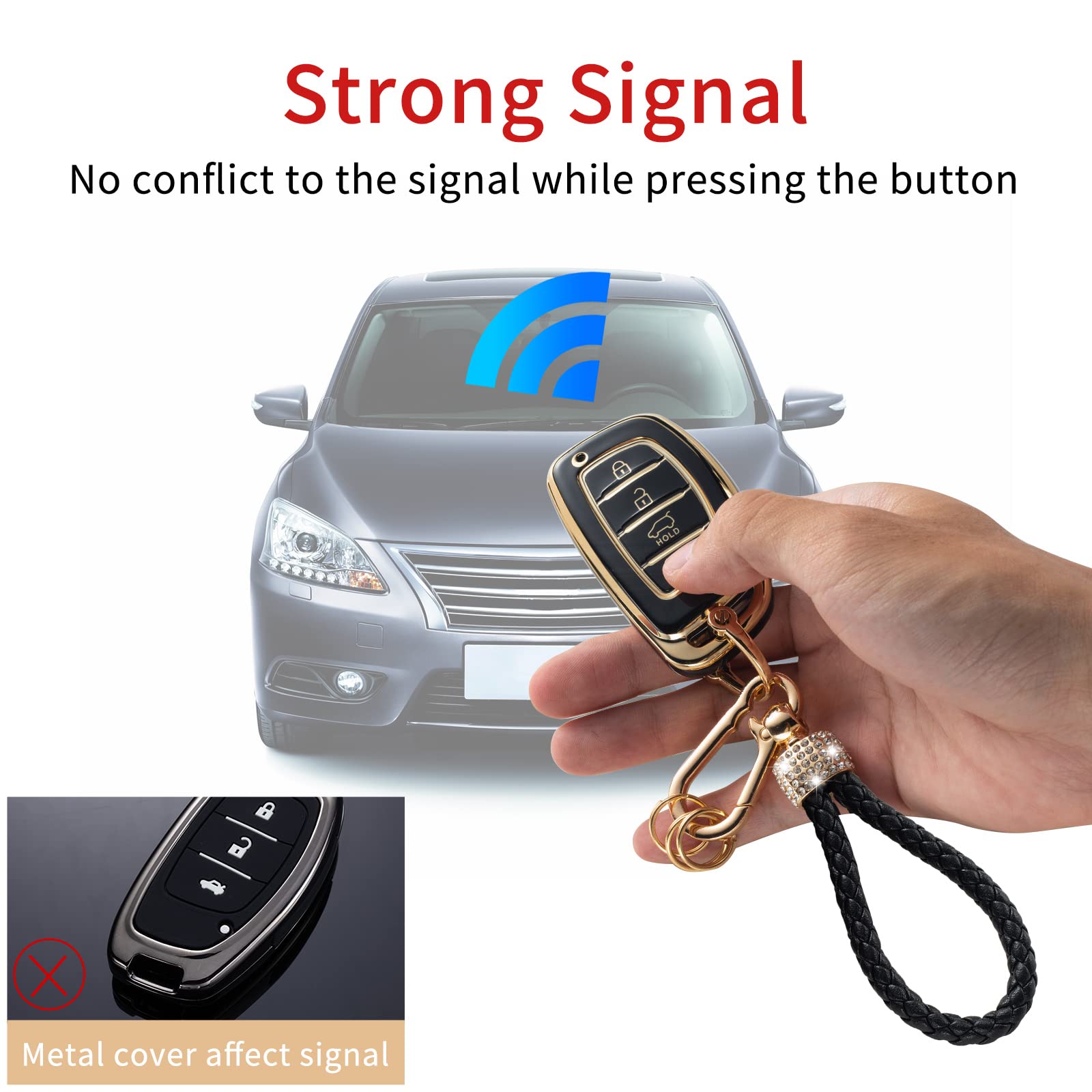 Gematay For Hyundai Key Fob Cover With Keychain Lanyard, Key Fob Protector Shell Compatible With Elantra Ioniq Sonata Tucson Ela