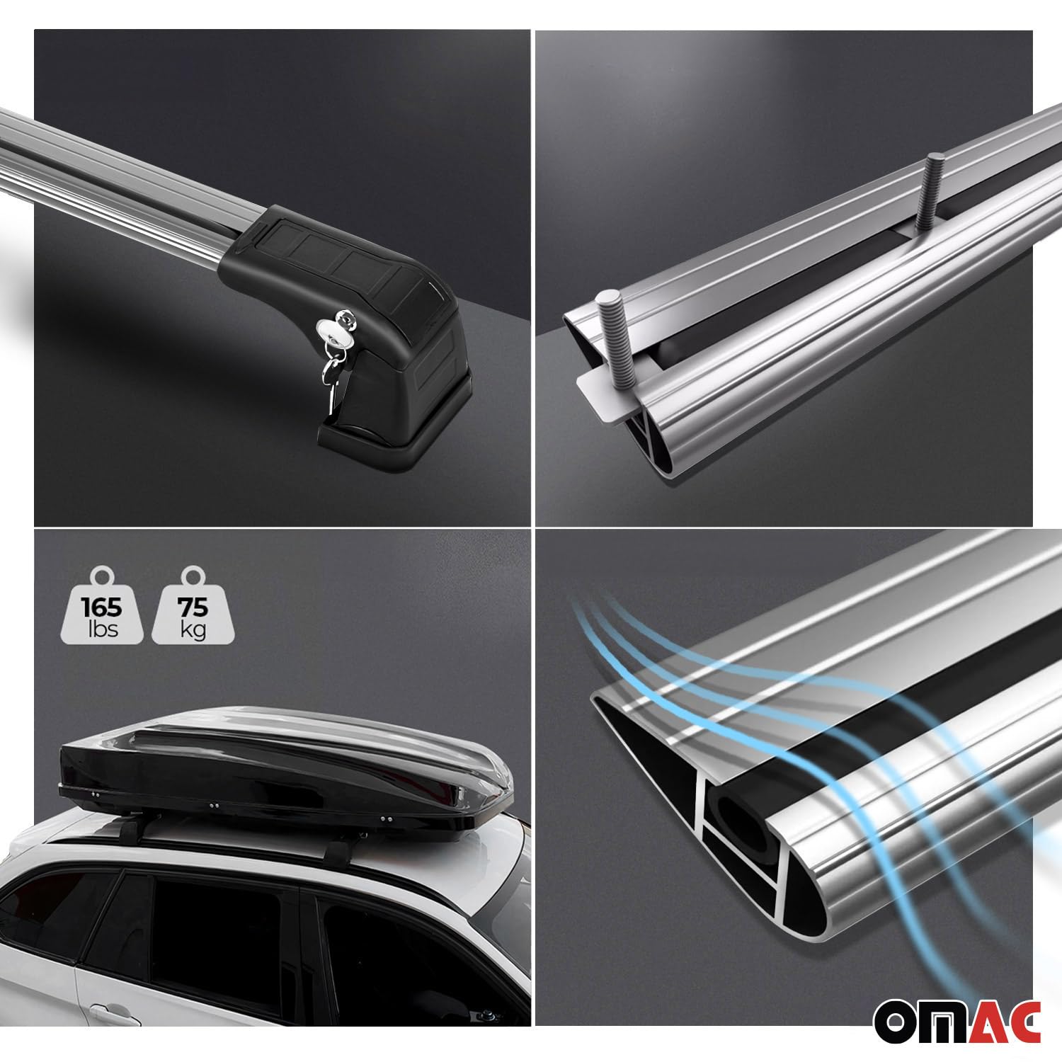 Omac Roof Rack Cross Bars Carrier Aluminium Fits Mazda 3 Sedan 2010-2013 Black 2 Pcs Anti-Theft For Travel Kayak Canoe Surf Ski Snowboard Camping