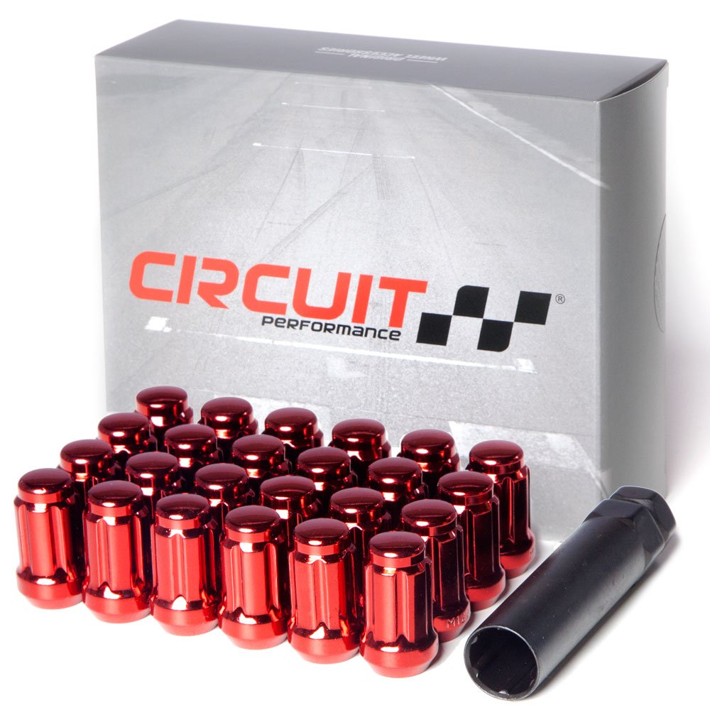 Circuit Performance Spline Drive Tuner Acorn Lug Nuts Red 12x1.5 Forged Steel (24pc + Tool)