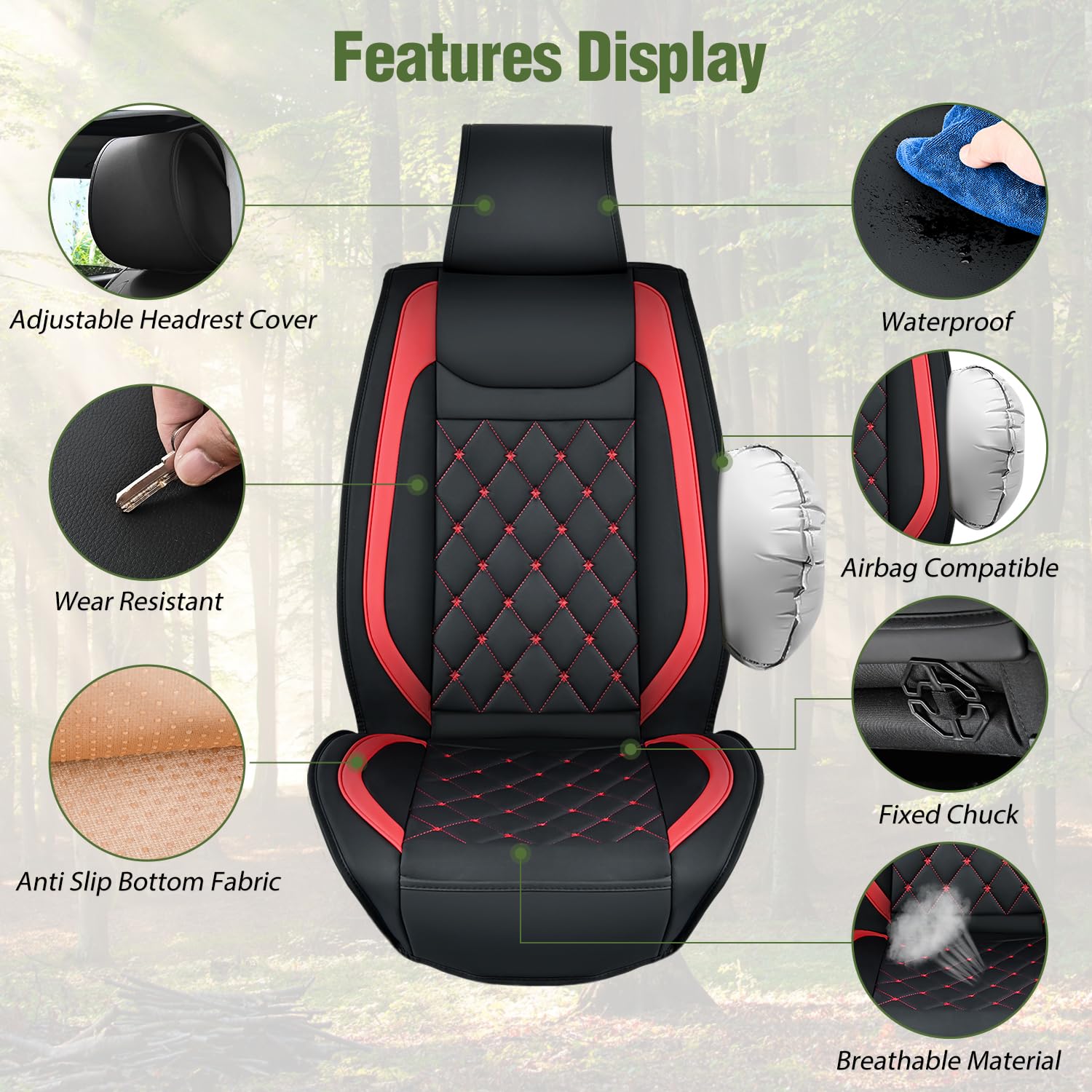 Nilight Car Seat Covers Waterproof Breathable Faux Leather Cushions Anti-Slip Universal Cover For Hyundai Kia Civic Corolla Hond