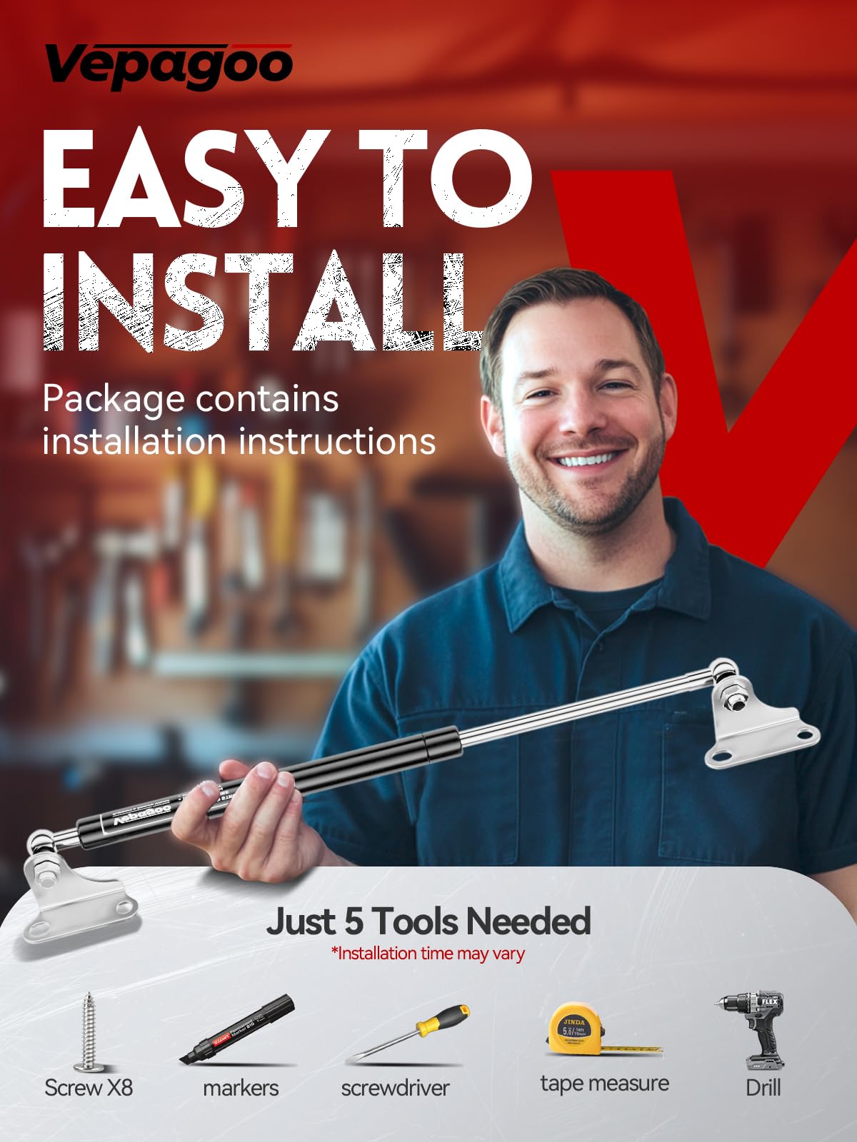 Vepagoo 23 Inch 67Lb/298N Gas Struts Shock With Mounting Brackets, Lift Supports For Rv Bed Storage Trailer Basement Door Box Co