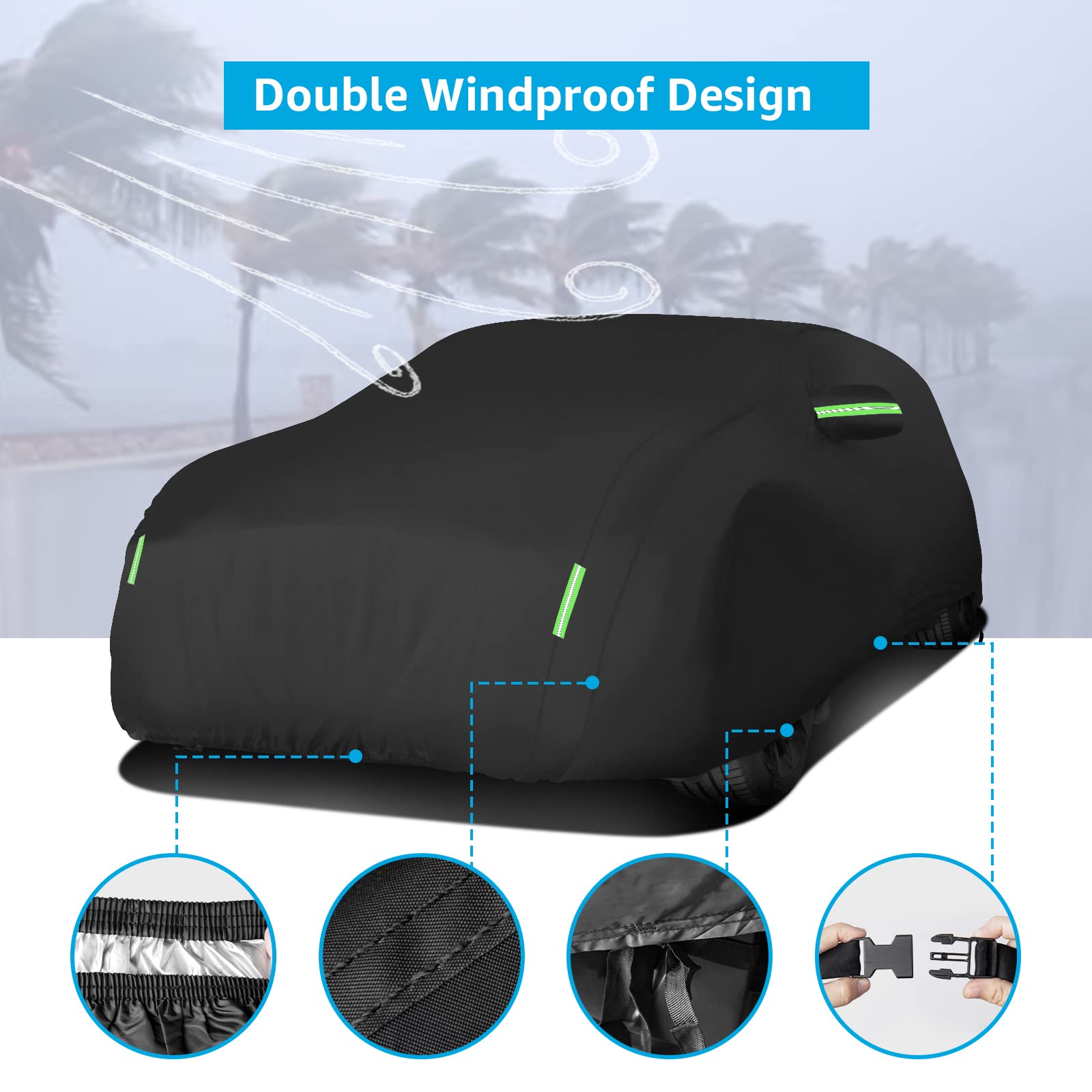 Proadsy 2025 Upgrade Car Cover For Bmw X5 2007-2023 2024 2025,Waterproof All Weather For Automobiles, Windproof Snowproof Rain Hail Sun Uv Protection Full Outdoor Indoor Exterior Car Covers, Black