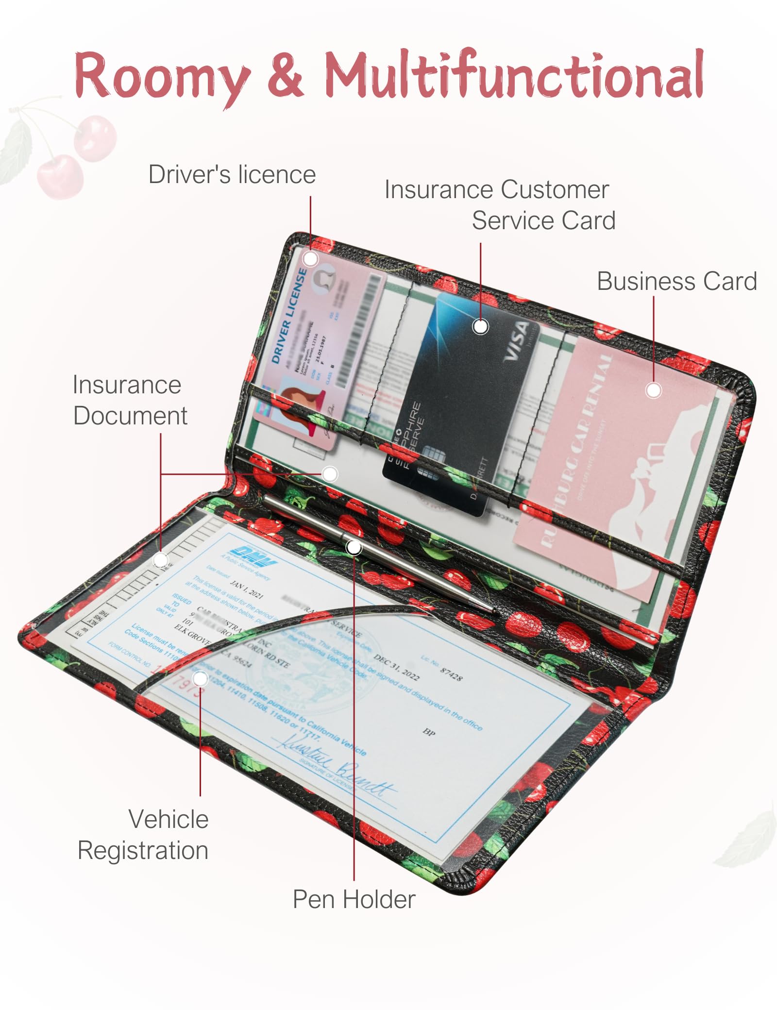 Mymazn Car Registration And Insurance Holder, Pu Leather Glove Box Car Organizer With Magnetic Closure, Car Document Holder For