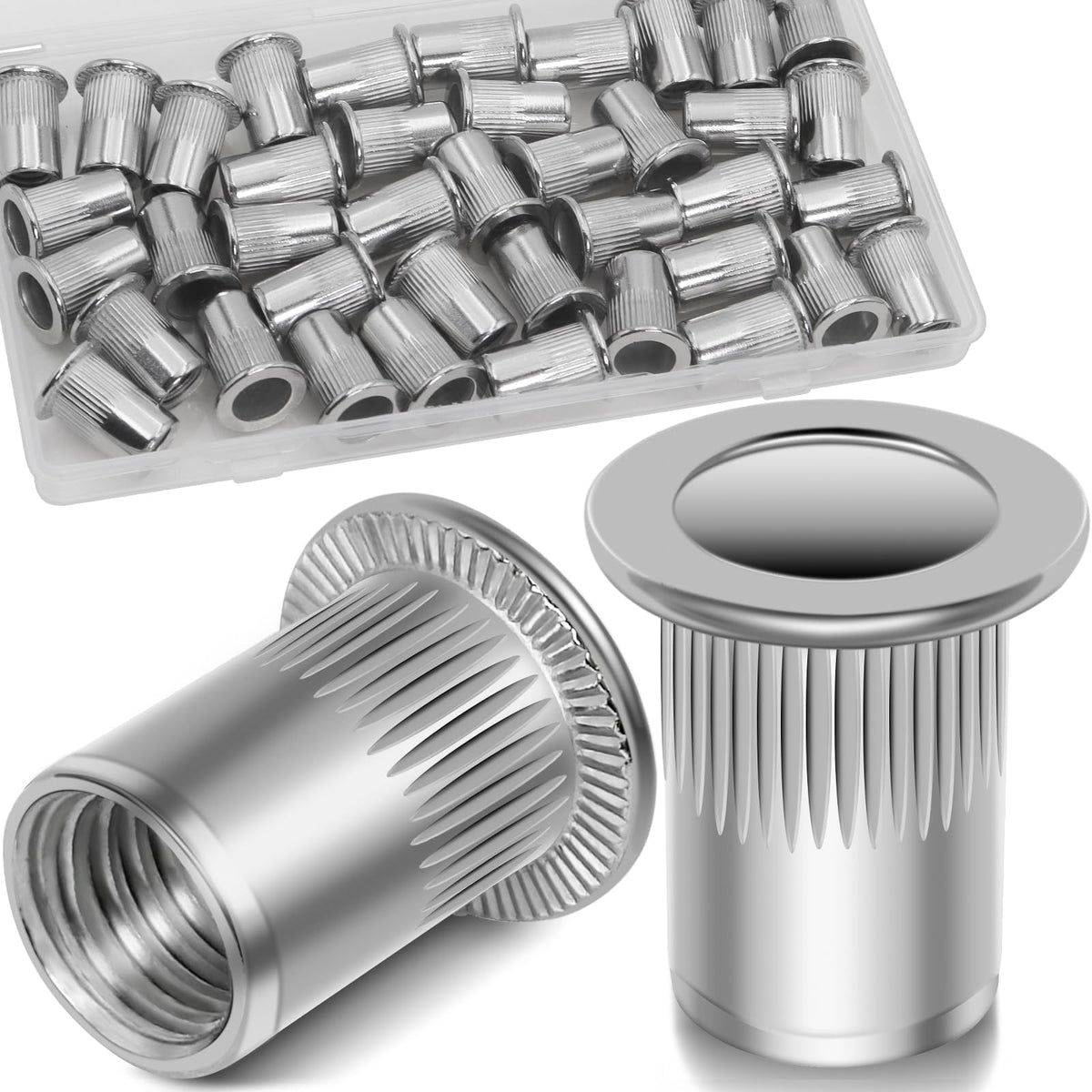 Vifmy 40Pcs M8 Rivet Nuts, 304 Stainless Steel Flat Head Rivnut Threaded Insert Nutsert