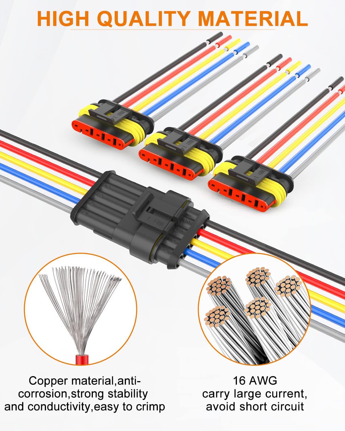 Naoevo 5 Pin Connector Waterproof,16 Awg 5 Wire Connectors, Automotive Electrical Connectors Male And Female Way With Heat Shrin