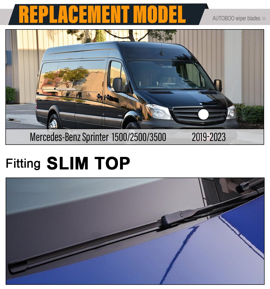Autoboo 26''+24'' Windshield Wipers Replacement For Mercedes-Benz Sprinter 1500 2500 3500 2019 2020 2021 2022 2023 -Original Equ