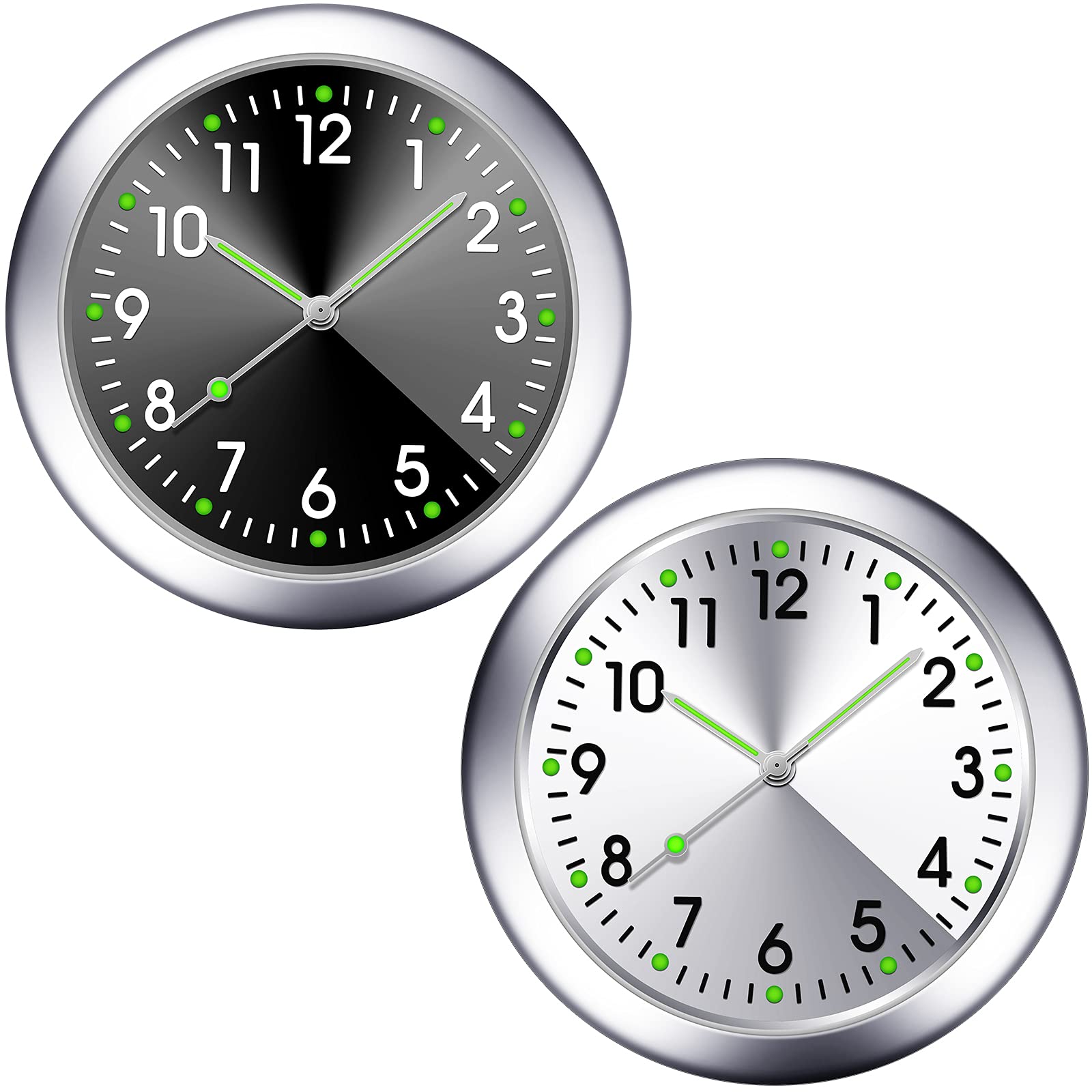 2 Pieces Stick on Dashboard Car Clock Mini Tiny Small Luminous Car Vent Clocks Watch for Dashboard Boat Bike Home (Black, White)