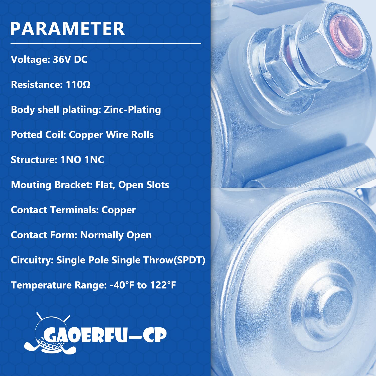Gaoerfu-Cp Ezgo Solenoid 36V, #70 Series Continuous Duty Solenoid Relay For Ezgo Txt/Marathon 1980-2010 Electric Golf Cart, Oem# 27855G01, 11761G1, 27855G02, 31680G1, 3016