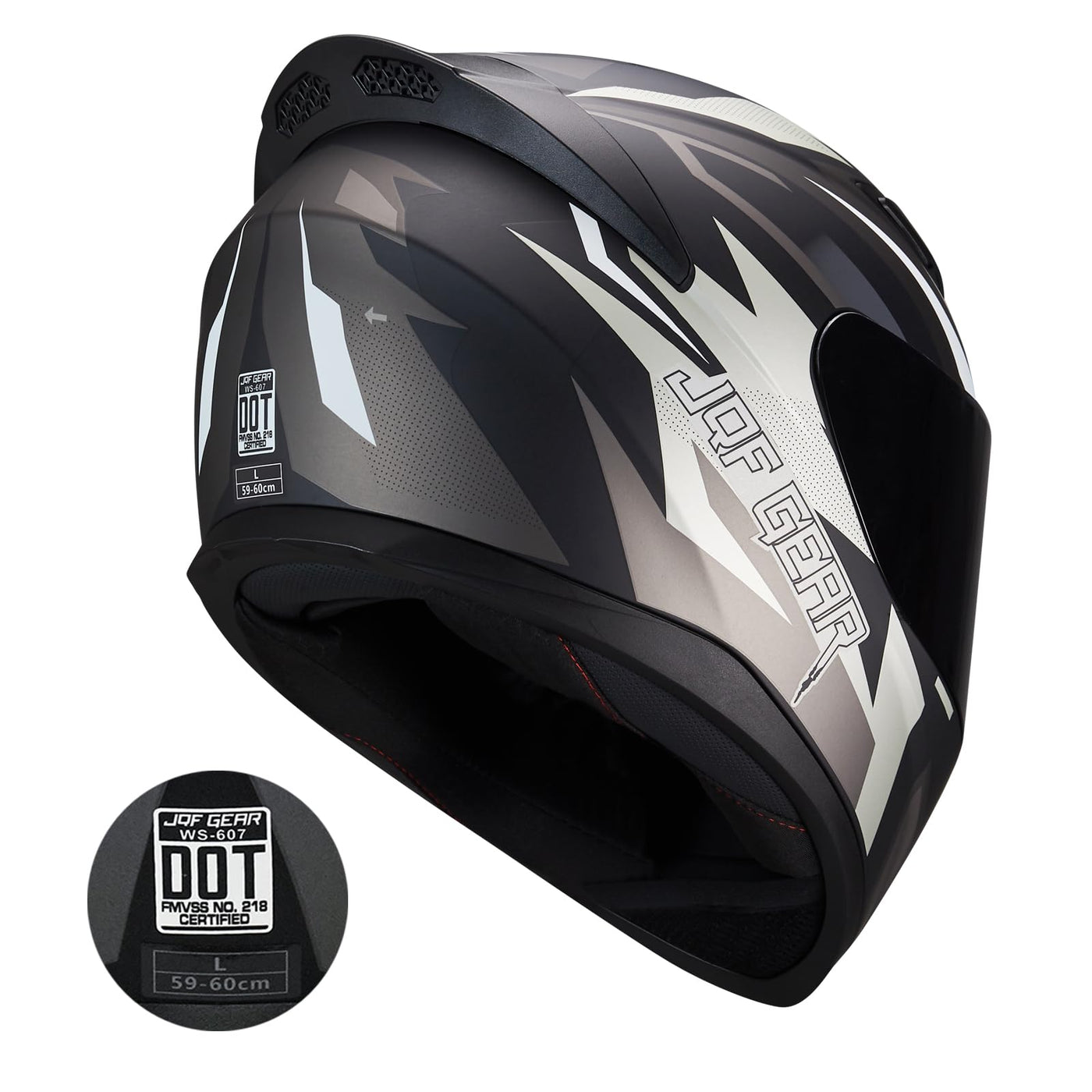 JQF Gear Full Face Motorcycle Helmet WS-607 DOT Approved Motorbike Racing Street Bike Helmets for Adults with Visor JQF Gear Full Face Motorcycle Helmet WS-607 DOT Approved Motorbike Racing Street Bike Helmets for Adults with Visor