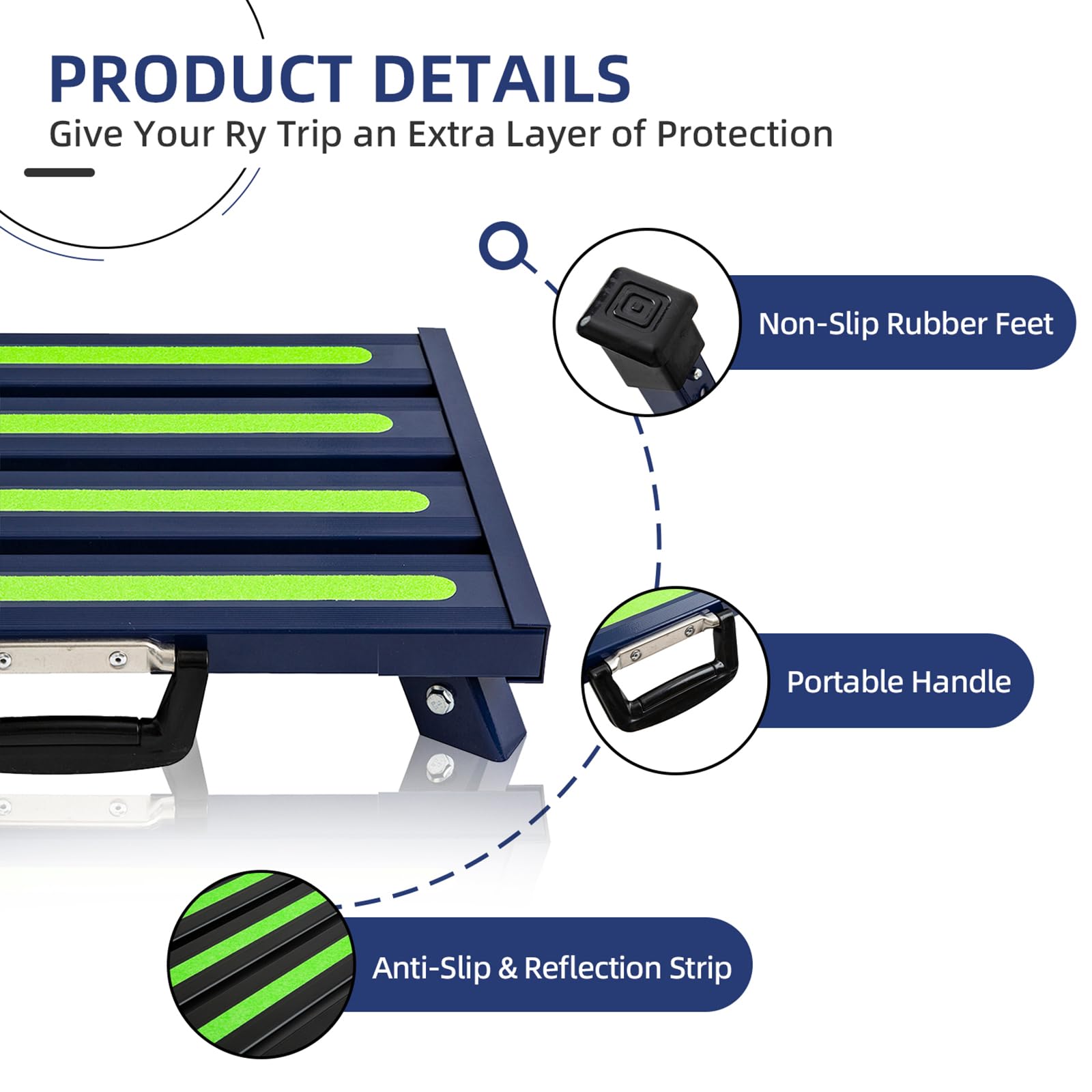 Garfatolrv Rv Steps Adjustable Height Aluminum Stable Folding Platform Step Portable Handle And Reflective Strips Non-Slip Rubbe