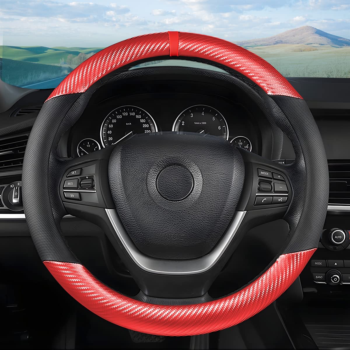 Moly Magnolia Steering Wheel Cover, Carbon Fiber Breathable Microfiber Leather With Non-Slip Lining, Cool In Summer Warm In Wint