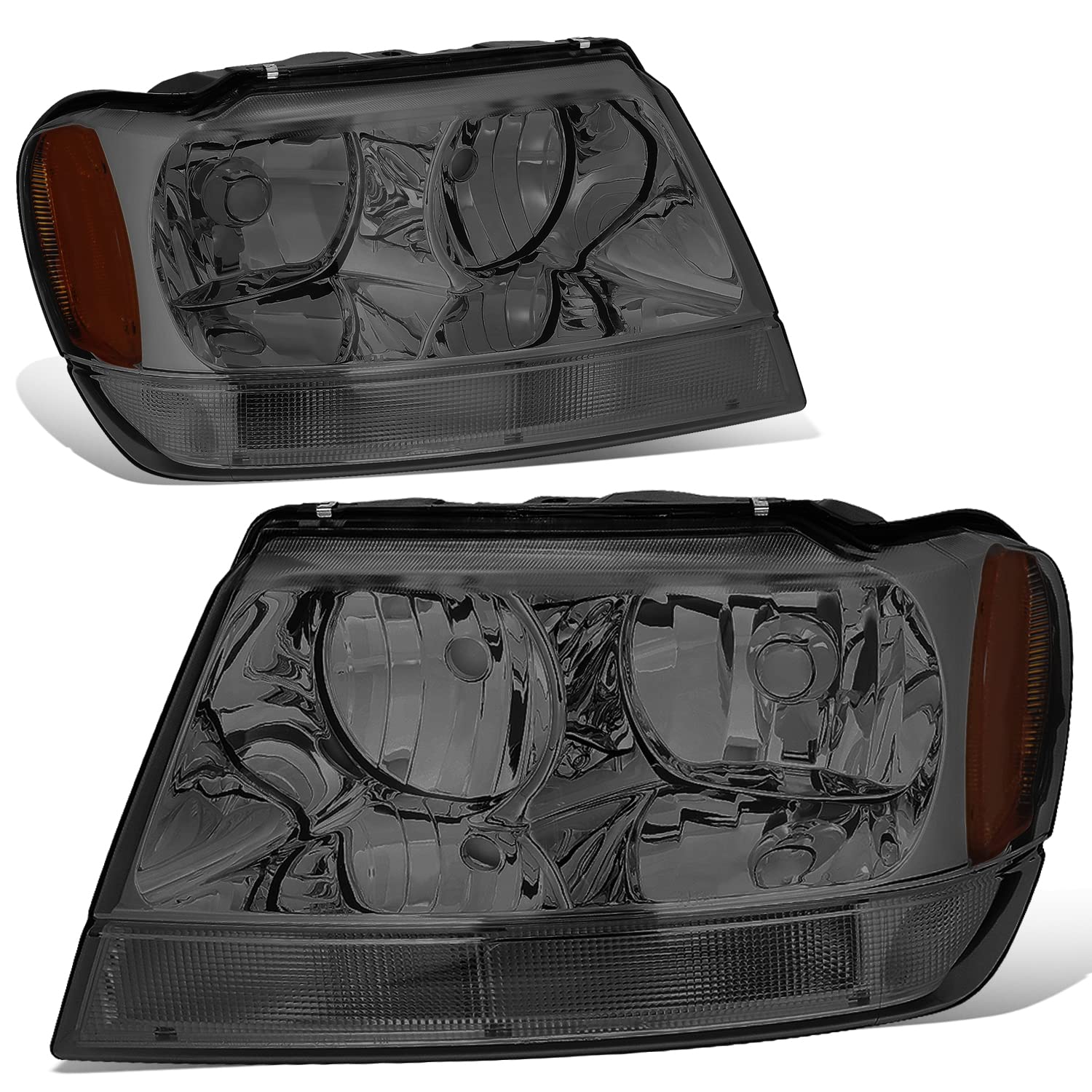 Dna Motoring Hl-Oh-Jgc99-Sm-Am Smoked Amber Headlights Assembly Replacement Compatible With 99-04 Jeep Grand Cherokee