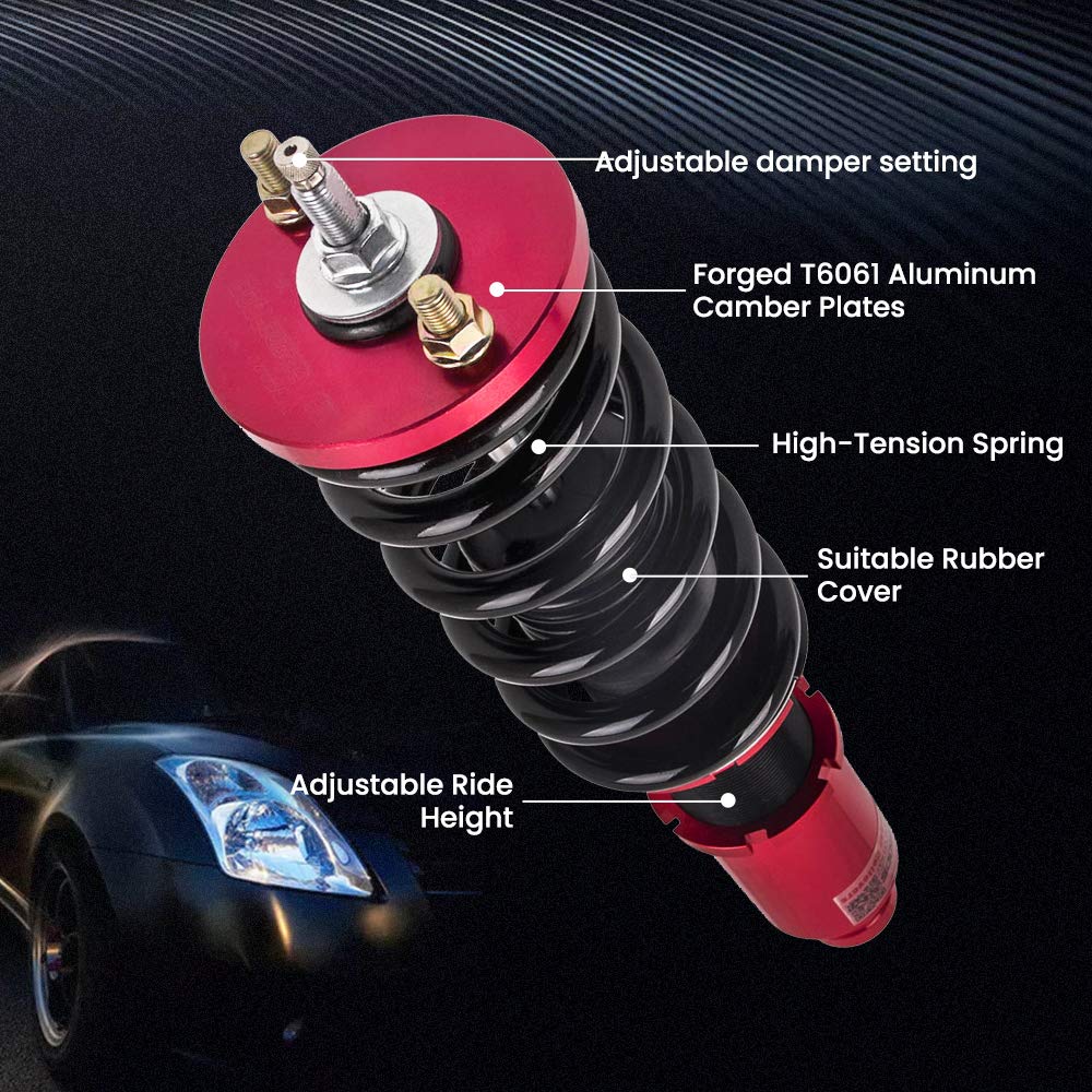 Maxpeedingrods Coilovers For Honda Cr-V 1996-2001 1St Gen. Rd1-Rd3 Fwd & Awd, Spring Shock Absorber, 24 Way Damper Adjustable Coilovers Suspension Kit Struts Lowering Kit By 1-3” Red