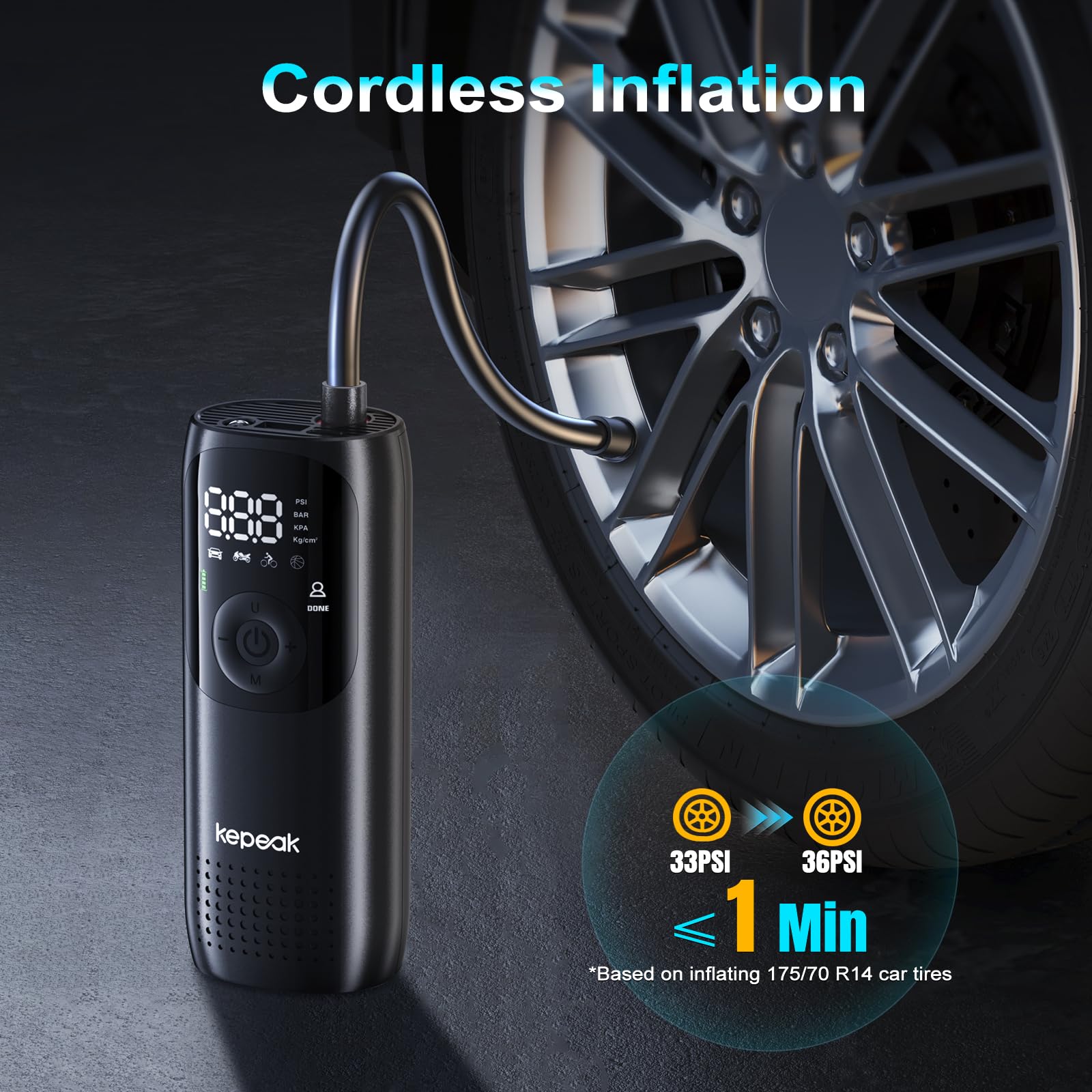 Tire Inflator Portable Air Compressor - Bike Tire Pump, 150PSI Cordless Air Pumps for Car Tires, Auto Off, Electric Tire Pump fo
