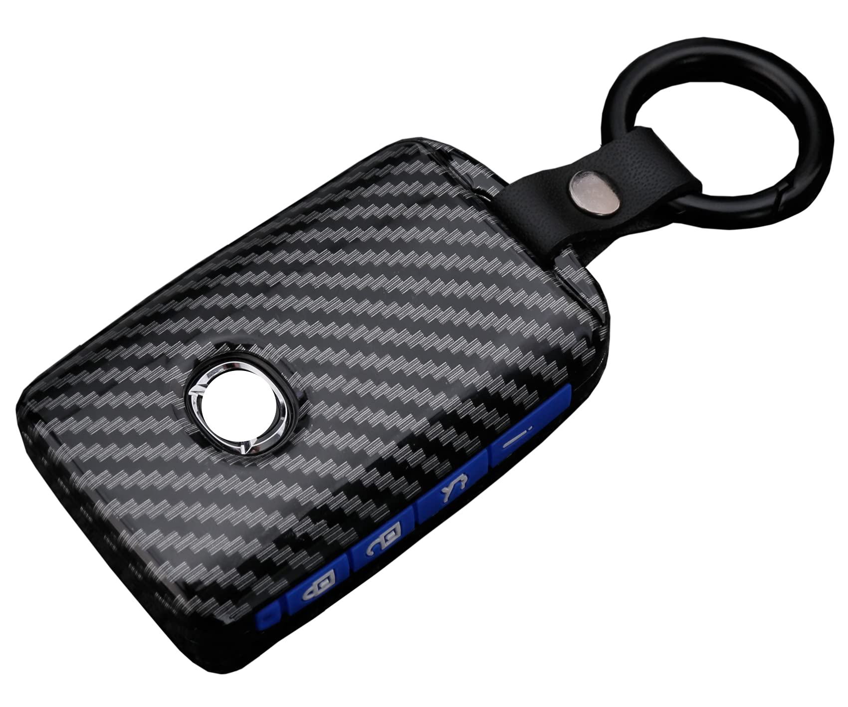 Key Fob Cover Case Fit For 2019-2021 Mazda 3, Mazda 3 Hatchback, Mazda Cx4 Cx5 Cx8 Cx9 Cx-30, Mazda 6 Wazske11D01 Keyless Entry Remote Case Holder Abs Carbon Fiber Pattern (Blue)