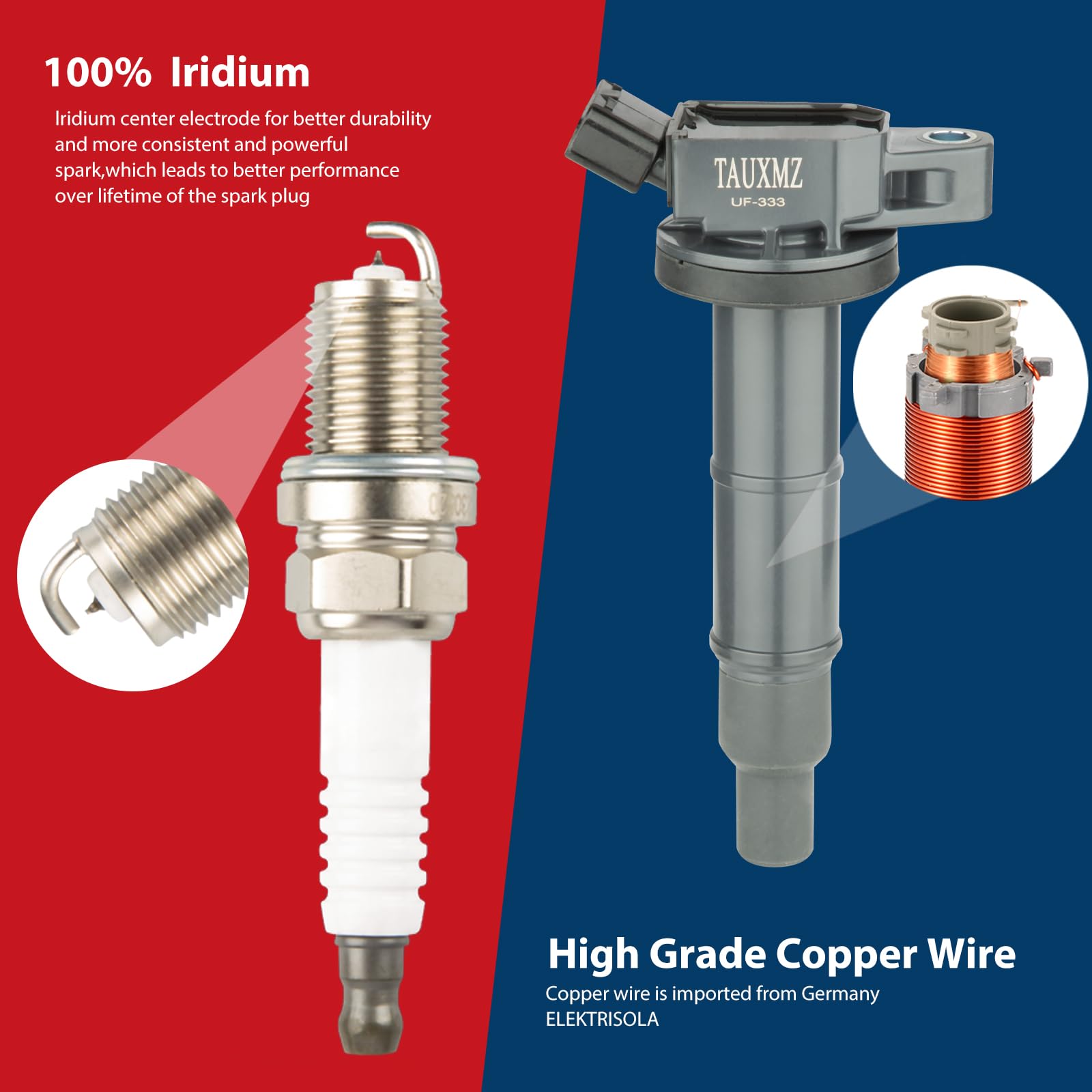 TAUXMZ Ignition Coil UF333 and Spark Plug 7092 Replacement for Toyota Camry Corolla Highlander RAV4, for Lexus HS250h, for Ponti