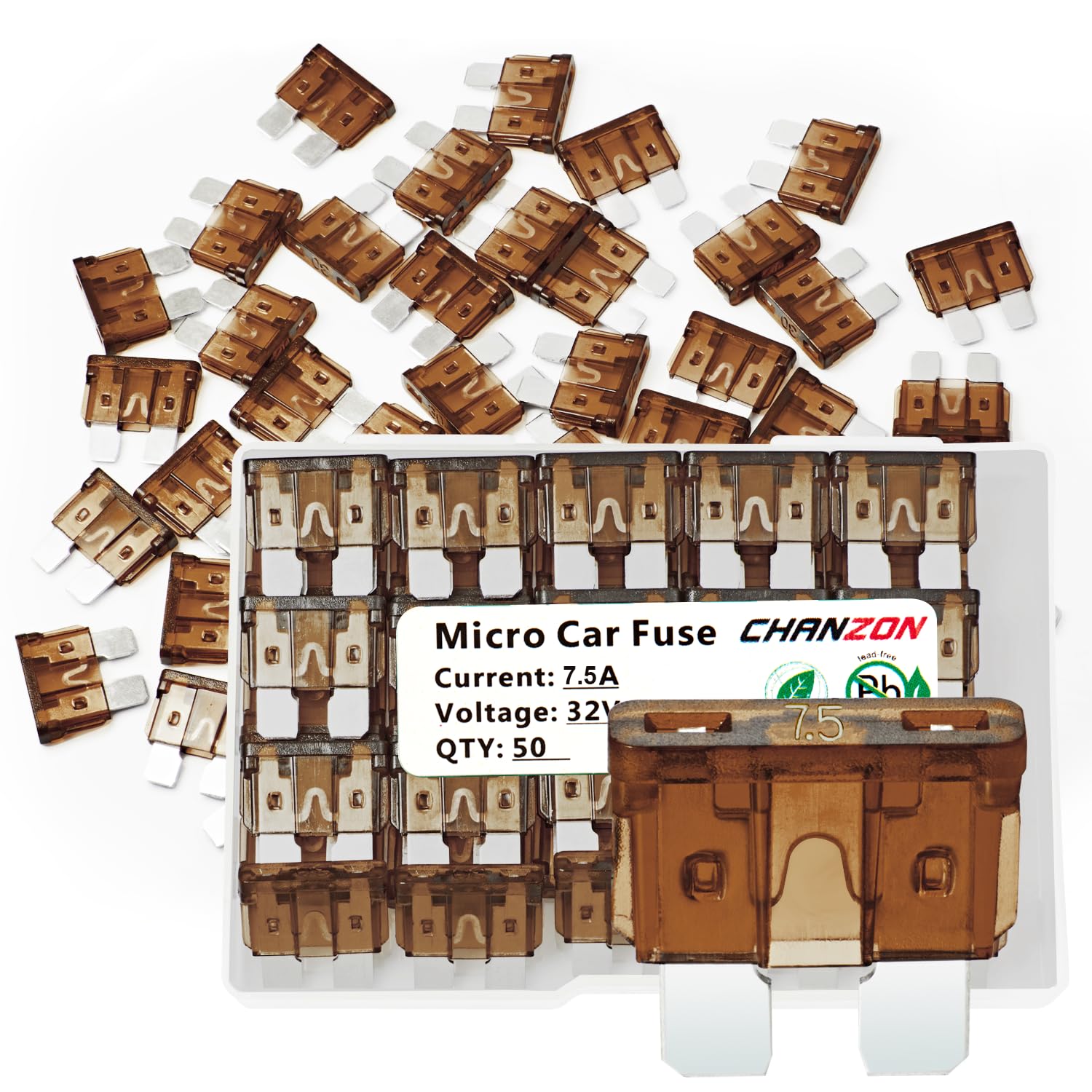 Chanzon 50Pcs Ul Listed 7.5A Standard Blade Fuse Atc/Ato/Apr 7.5 Amp 12V 24V 32V Auto Fuses Fast Blow For Automotive Car Rv Truc