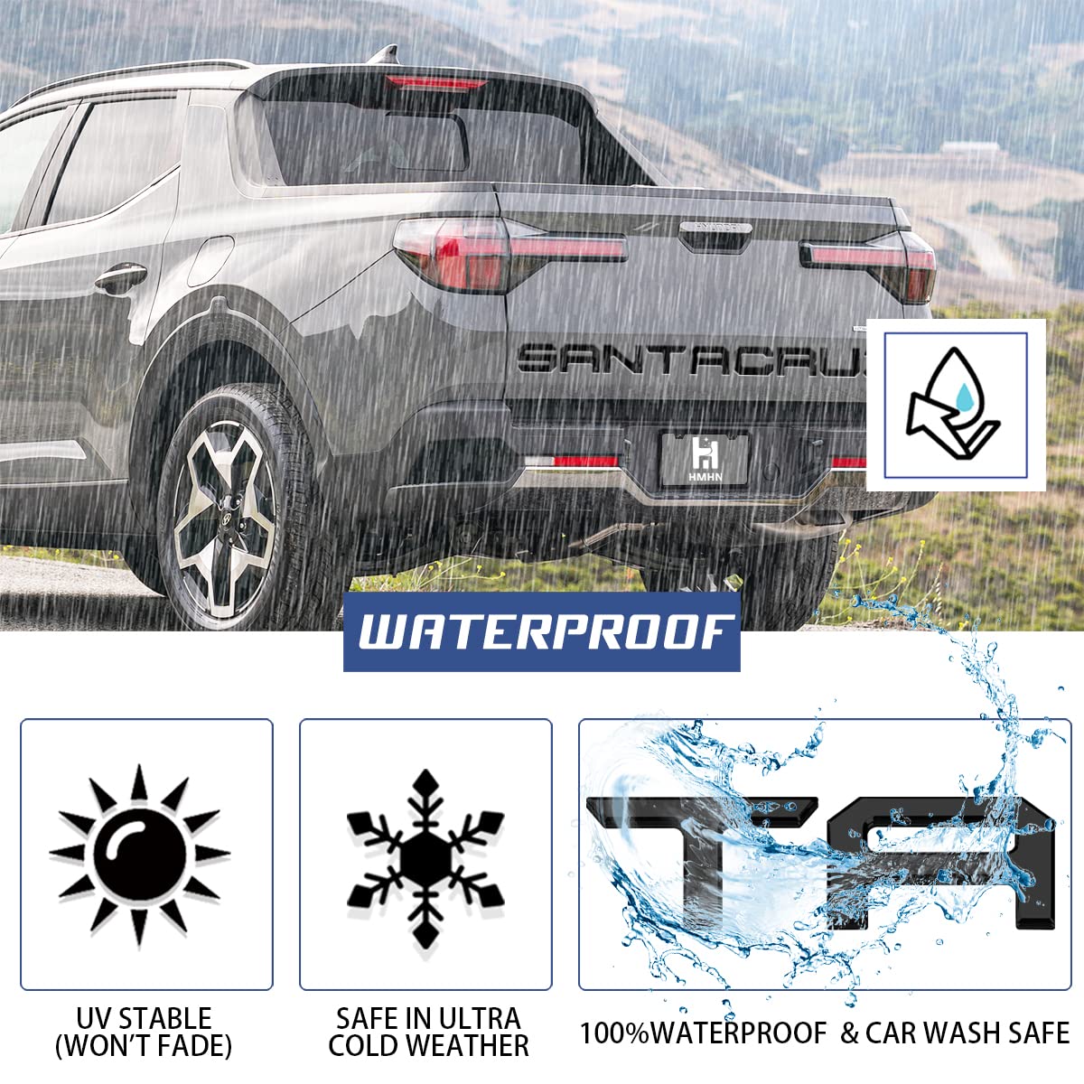 Tailgate Inserts Letters Compatible For 2022 2023 2024 2025 Santa Cruz 3D Raised & Strong Adhesive Decals Letters Rear Emblem Decal Sticker Compatible For Santa Cruz Accessories-Matte Black