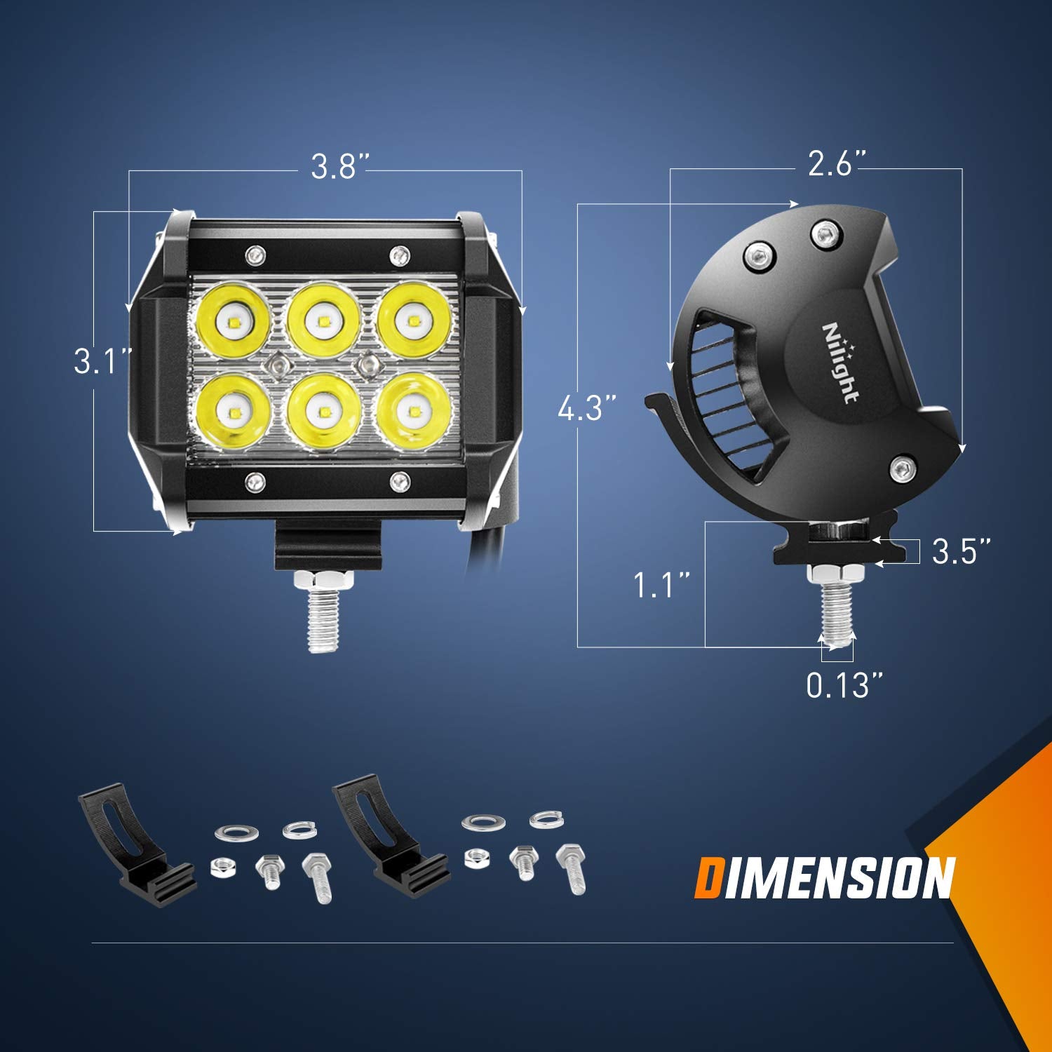 Nilight 2Pcs 4 Inch 18W Spot Led Pods Universal Adjustable Pillar Hood Led Work Light Mount Bracket With Off Road Wiring Harness