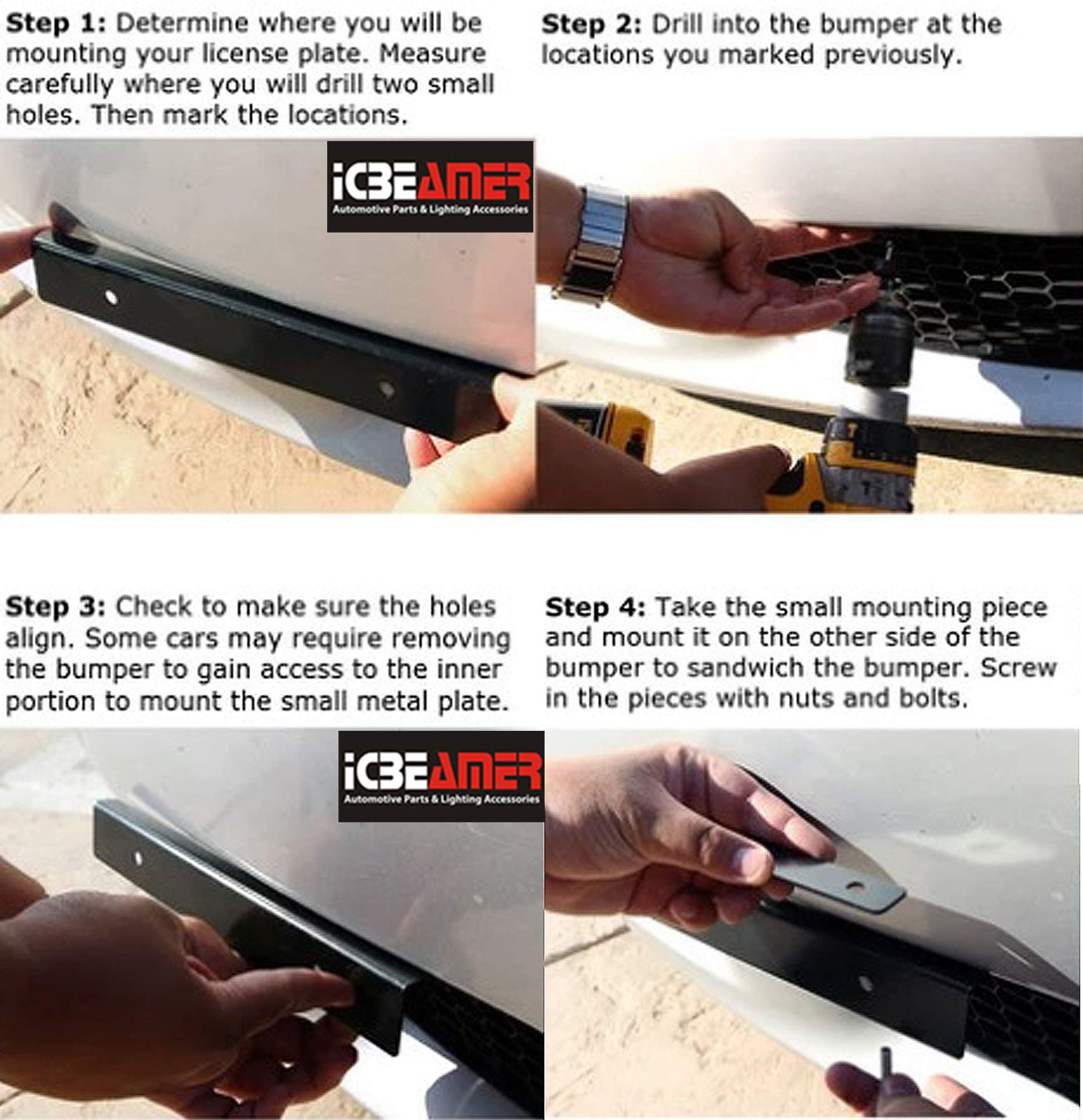 Icbeamer Gold Universal Front Aluminum Bumper License Plate Mount Relocator Frame Bracket Holder Bar [Drilling Require]