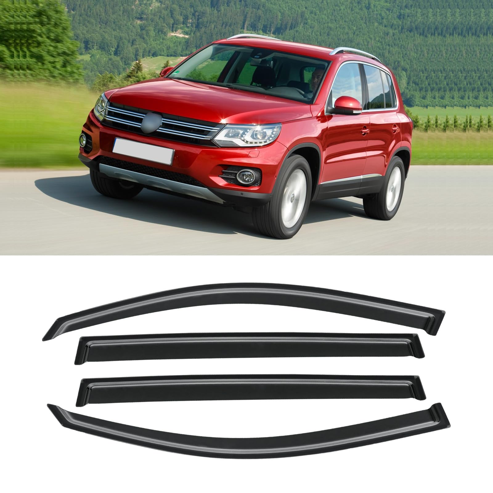 Window Visor For Volkswagen Vw Tiguan 2009-2016, Out-Channel Rain Guards Shields Vent Deflector Shade Wind Dark Smoke For 09-16