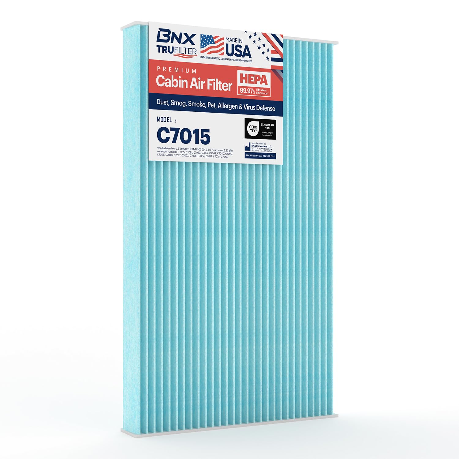 Bnx Trufilter C7015 Cabin Air Filter, Hepa 99.97%, Made In Usa, Compatible With Saab: 9-3, 9-3X