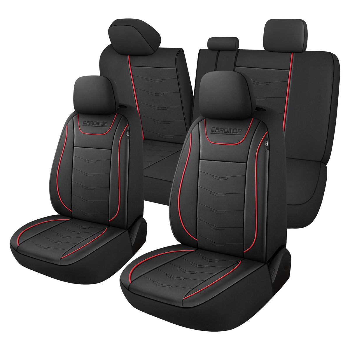 CAROMOP Luxury PU Leather Car Seat Covers Full Set,Waterproof Faux Leather Split Bench Seat Covers for Cars,Universal Car Interi