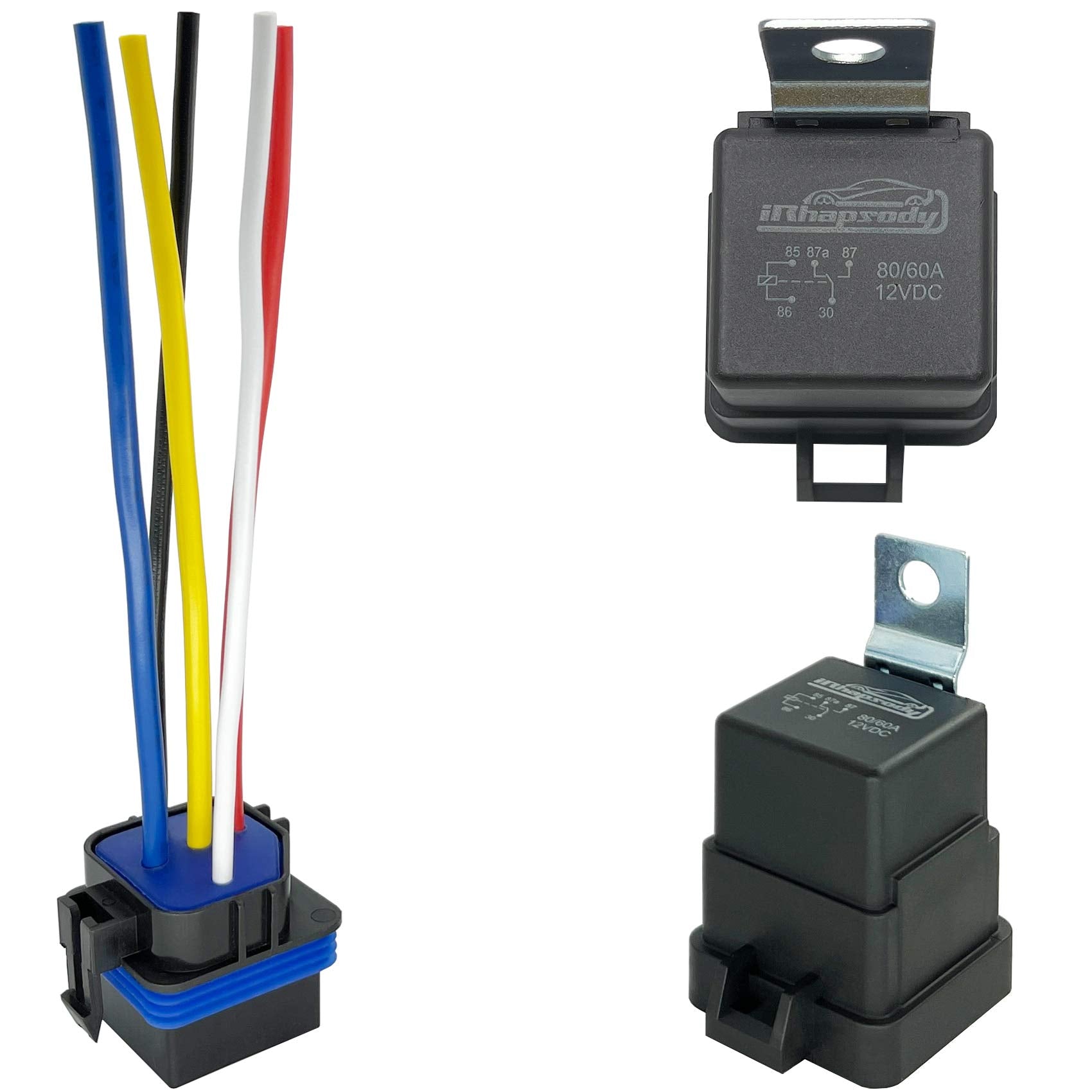 Irhapsody Relay 12V, 80/60 Amp Waterproof Relay, 5 Pin Automotive Relay, Spdt 12-Volt Auto Relay With Pigtail