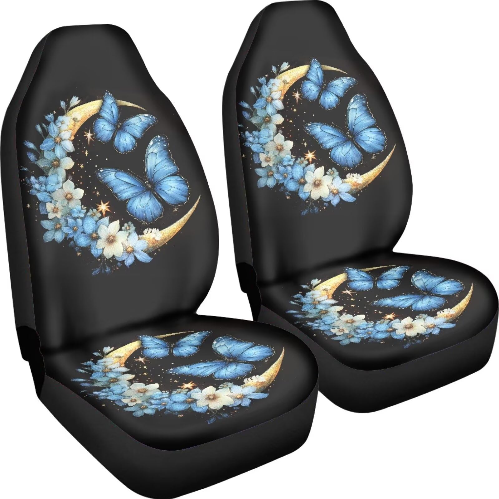 Bigcarjob Moon Butterfly Car Seat Covers Set Universal Car Interior Seat Rugs 2 Pcs Auto Front Seat Protector Set For Women Butt