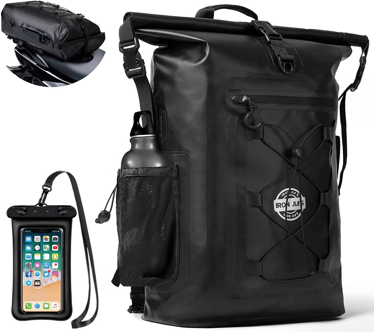 Grapelet Motorcycle Sissy Bar Bag Waterproof Motorcycle Backpack Tail Bags Travel Saddlebags 35L Duffle Bags PVC 500D Waterproof