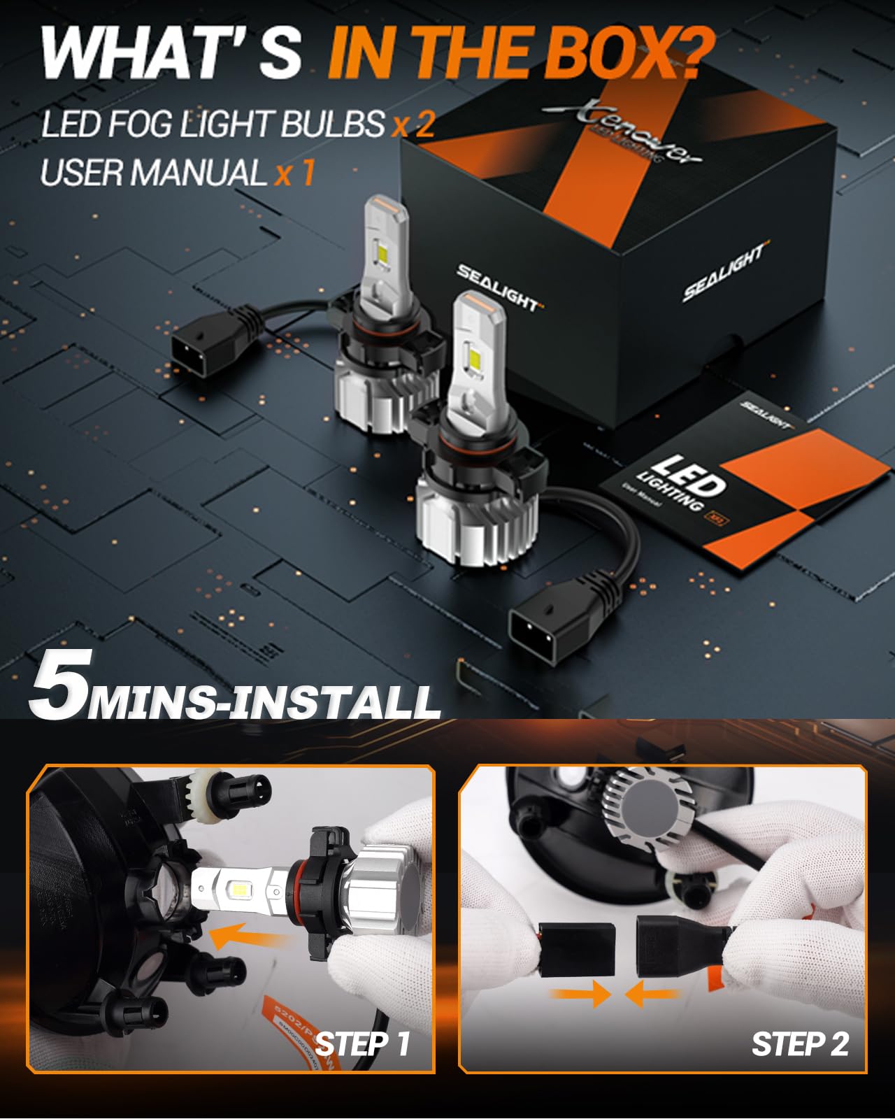 Sealight 5202 Led Fog Light Bulbs, 12,000Lm Super Bright 5202 Led Bulb,Plug & Play For 5201/Ps19W/Ps24W Fog Lights & Drl, Ip68 W